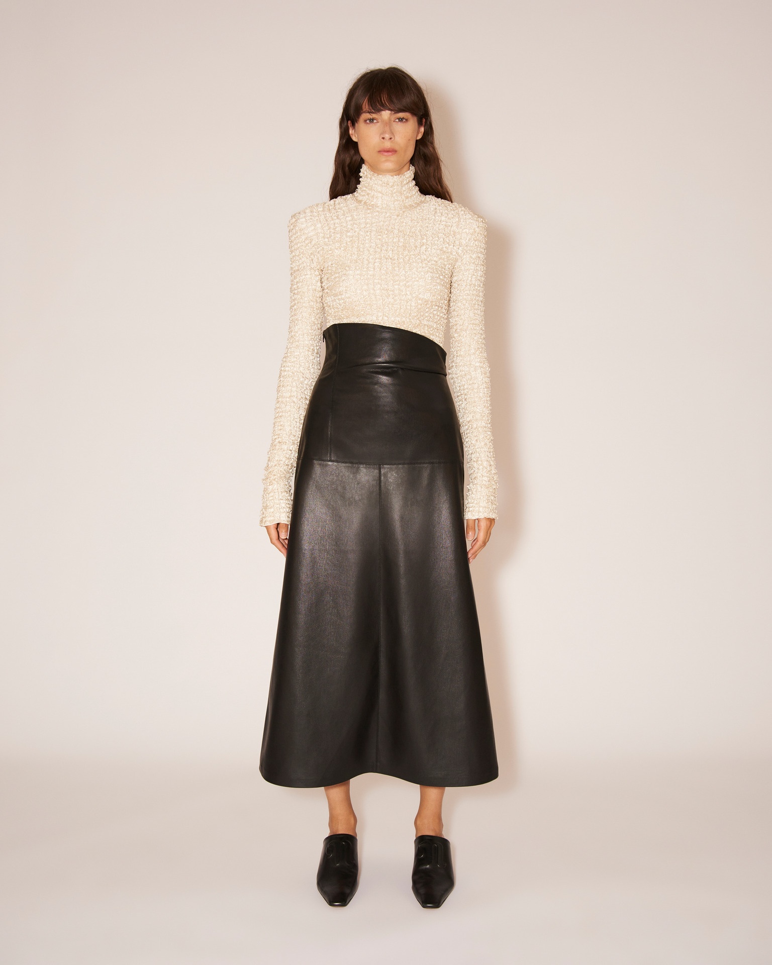 MELODY - Fluted vegan leather midi skirt - Black - 3