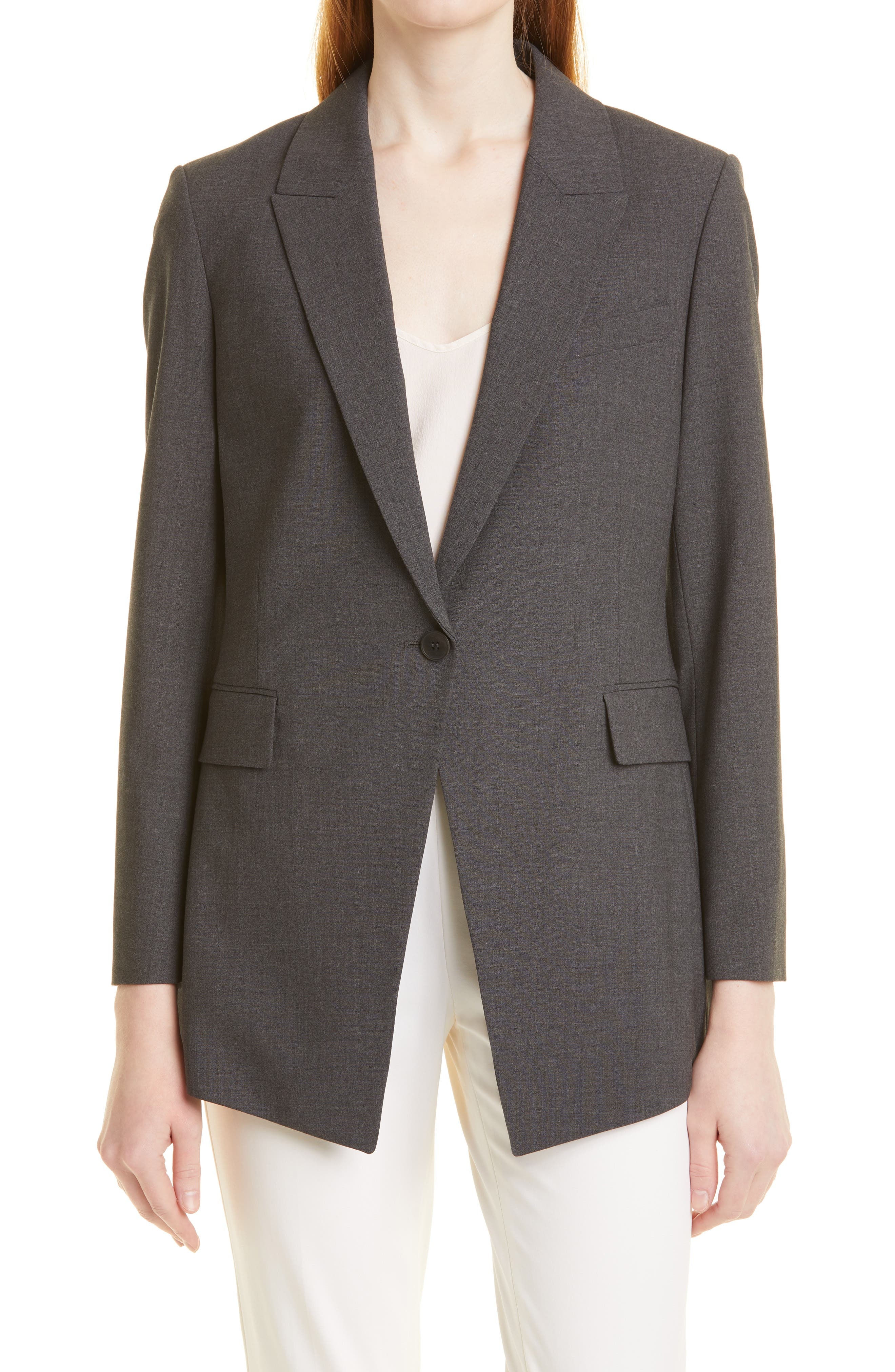 Theory Etiennette B Good Wool Suit Jacket in Charcoal Melange at Nordstrom - 1