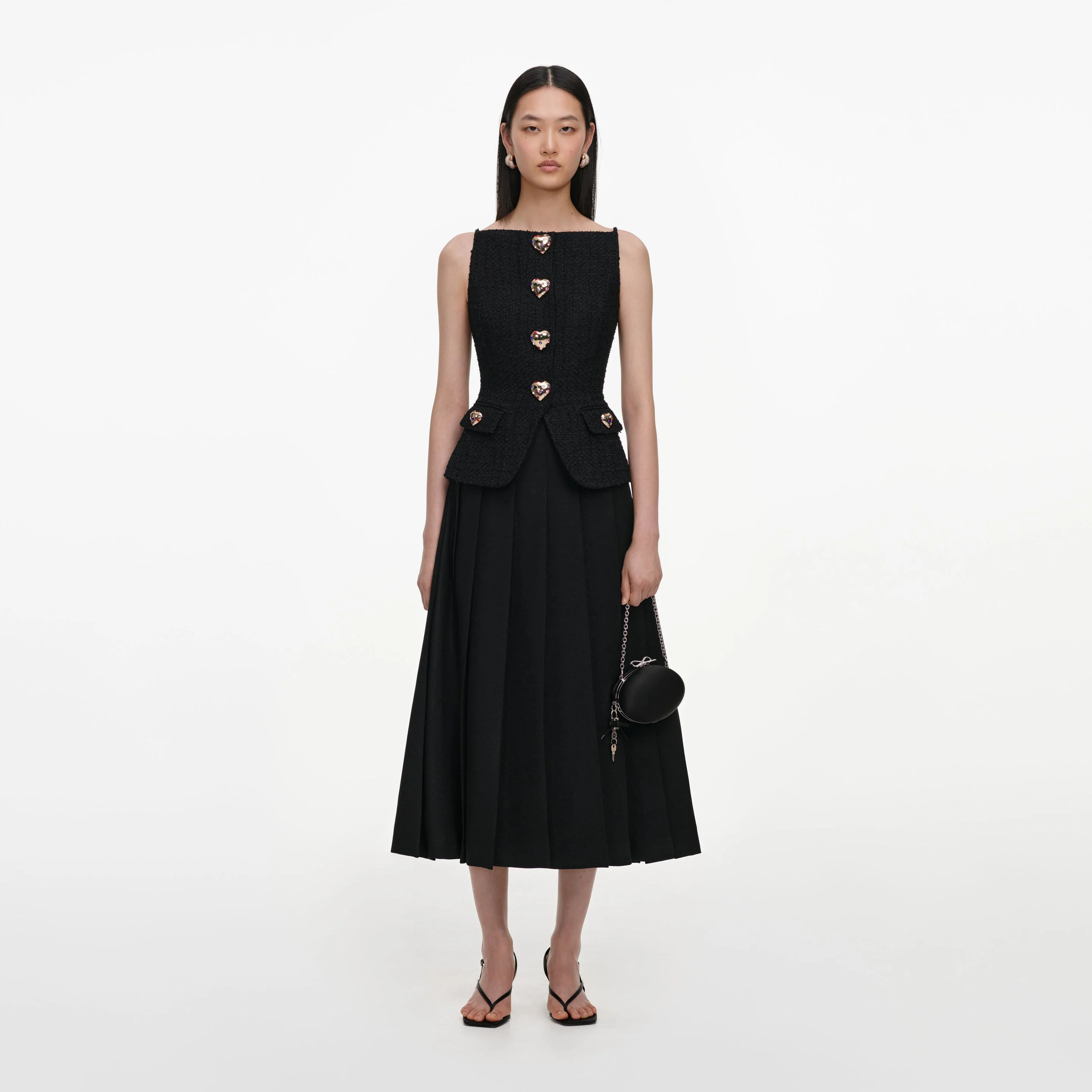 Black Boucle Crepe Midi Dress - 1