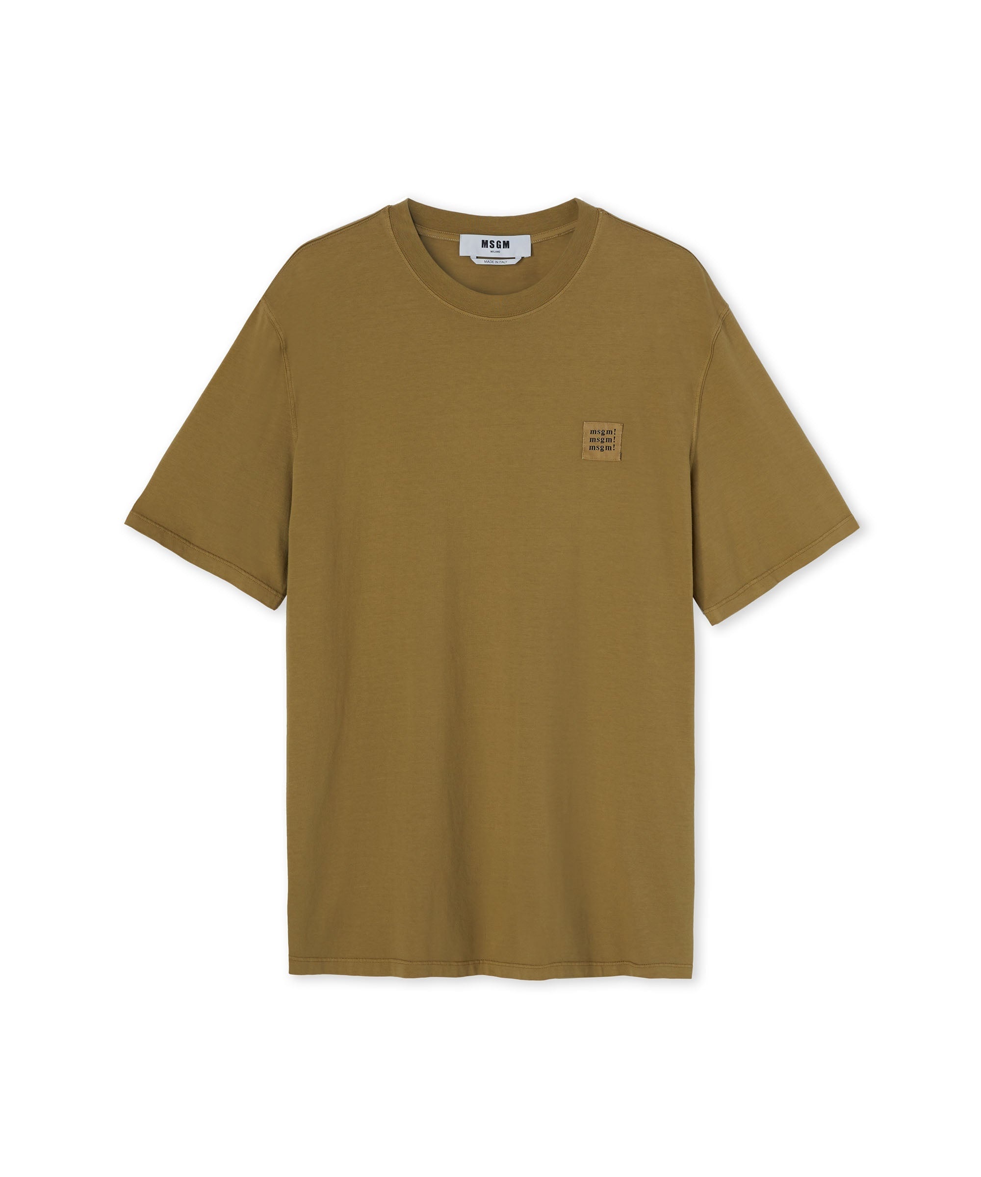Solid color cotton crewneck t-shirt with label with logo - 1