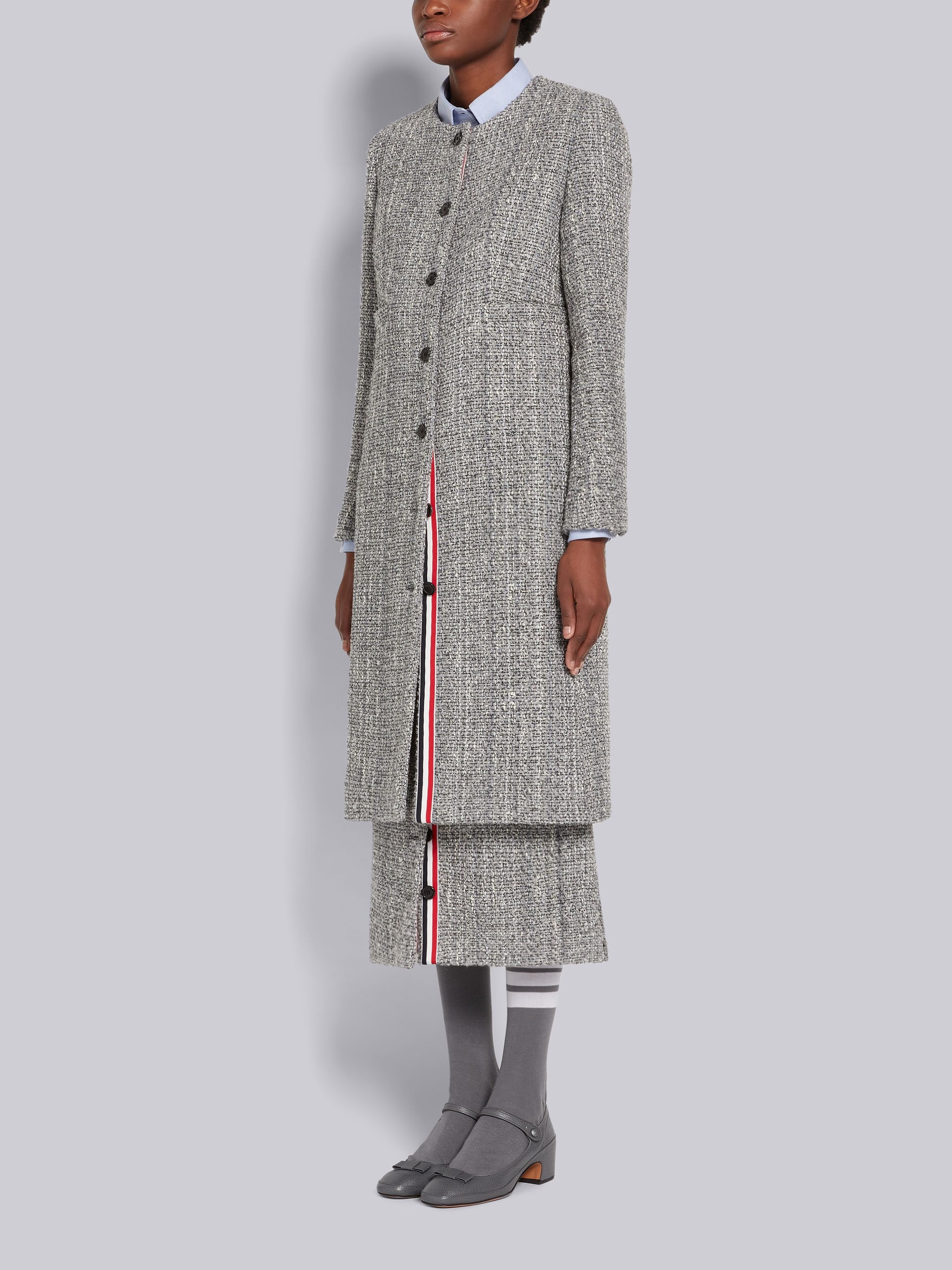 Medium Grey Melange Look Solid Tweed Semi-constructed Cardigan Overcoat - 2