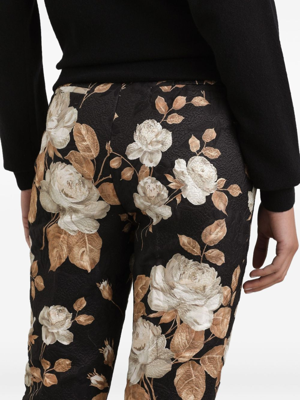 rose-print brocade trousers - 5
