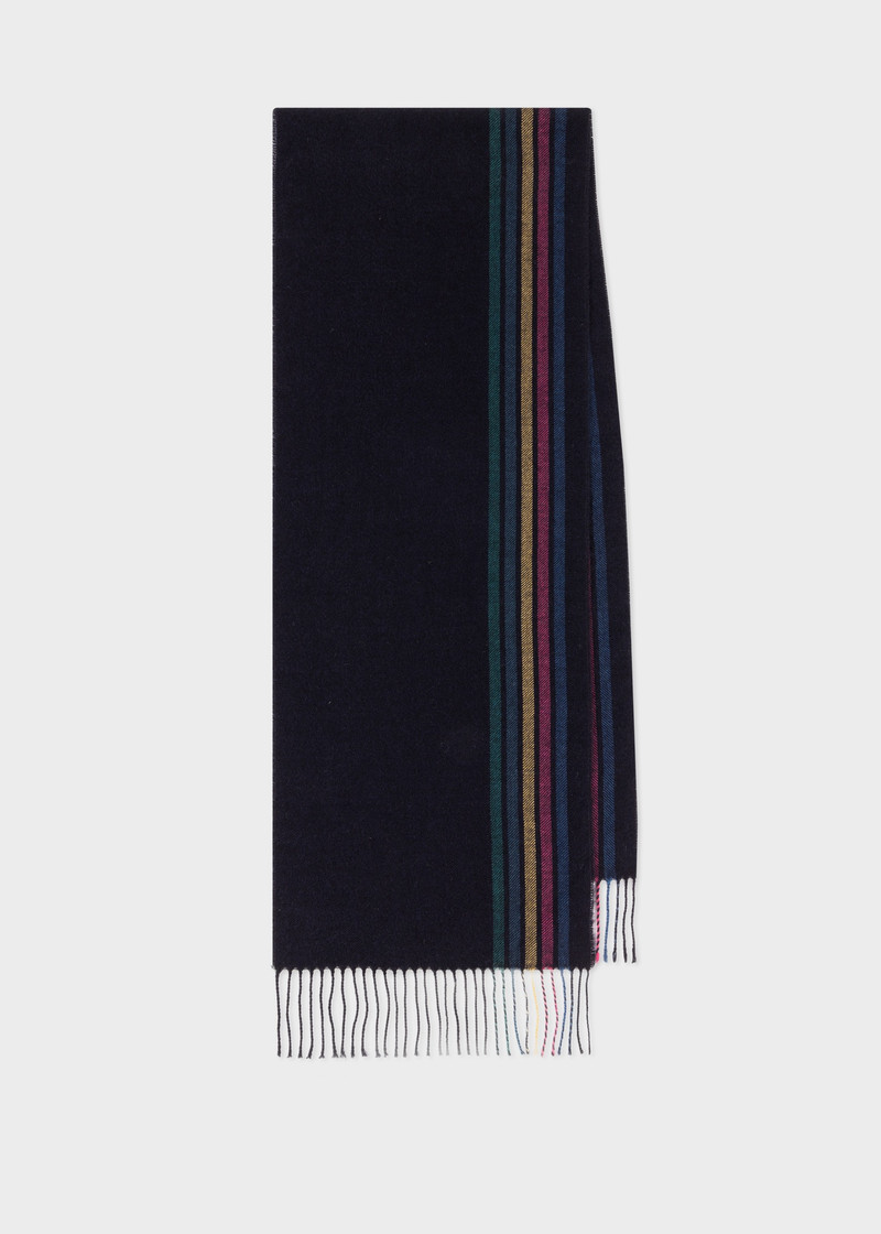 Dark Blue Wool-Blend 'Sports Stripe' Scarf 1