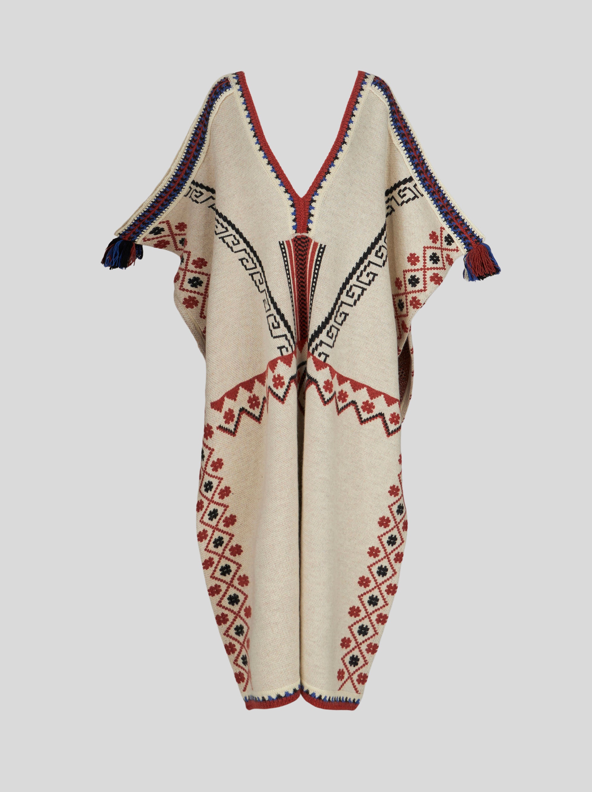 KNITTED PONCHO WITH GEOMETRIC PATTERN - 1