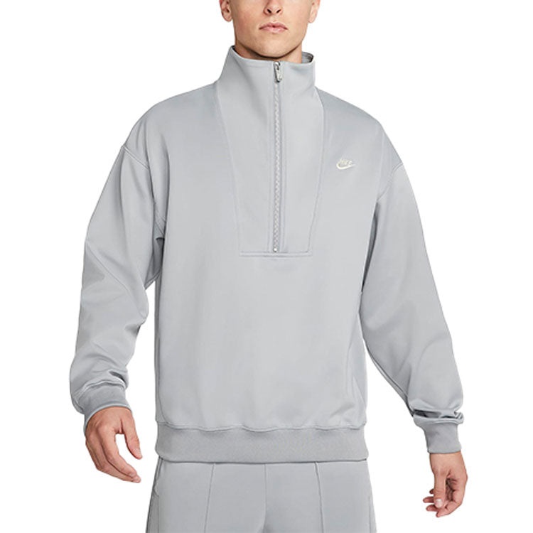 Men's Nike Back Alphabet Logo Printing Half Zipper Stand Collar Long Sleeves Jacket Milky Gray DQ423 - 4