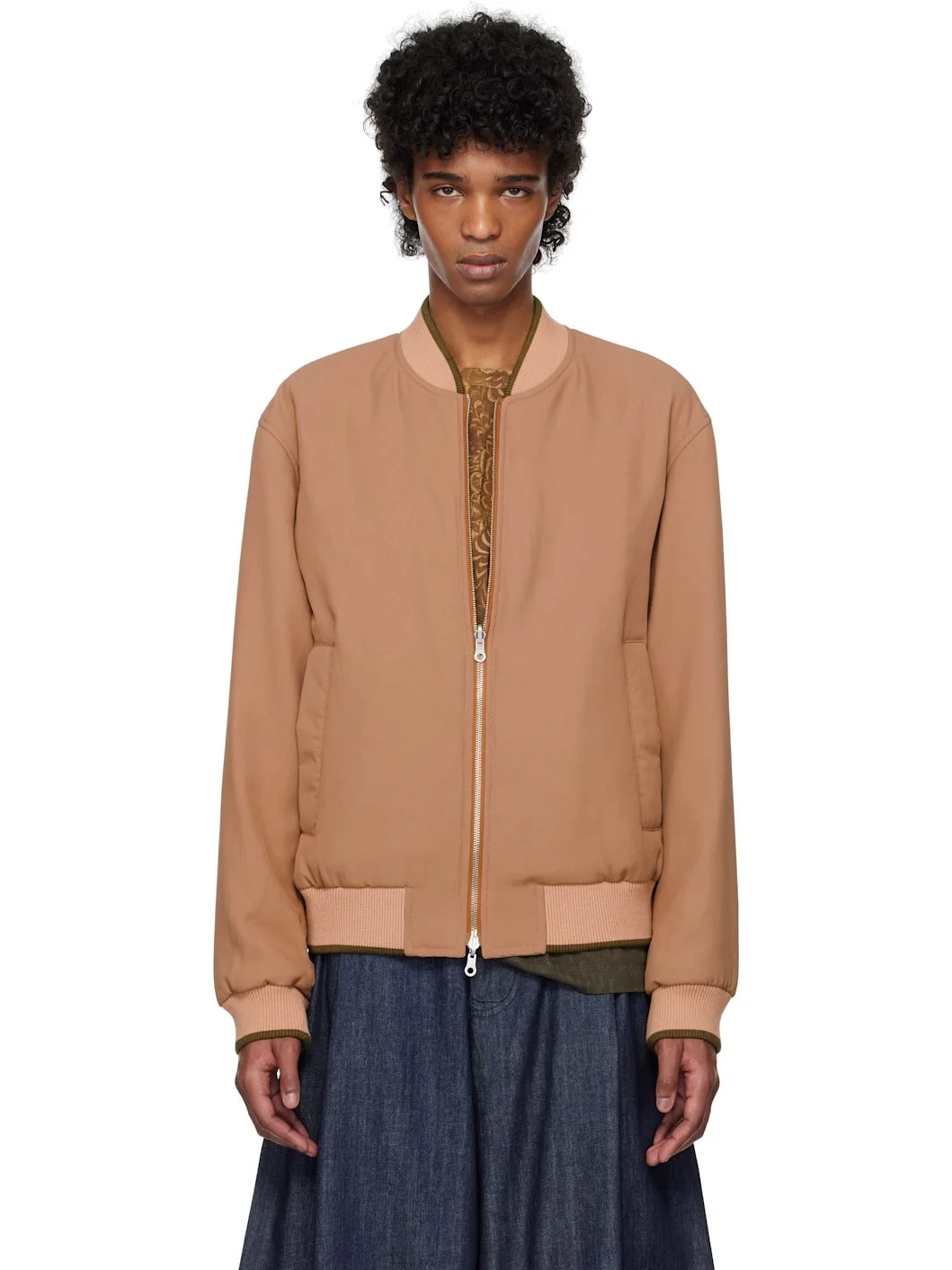 Pink Gabardine Reversible Bomber Jacket - 1