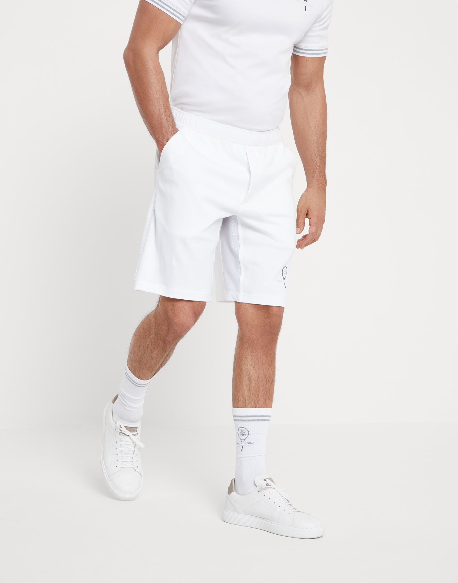 Cotton interlock Bermuda shorts with tennis logo - 1