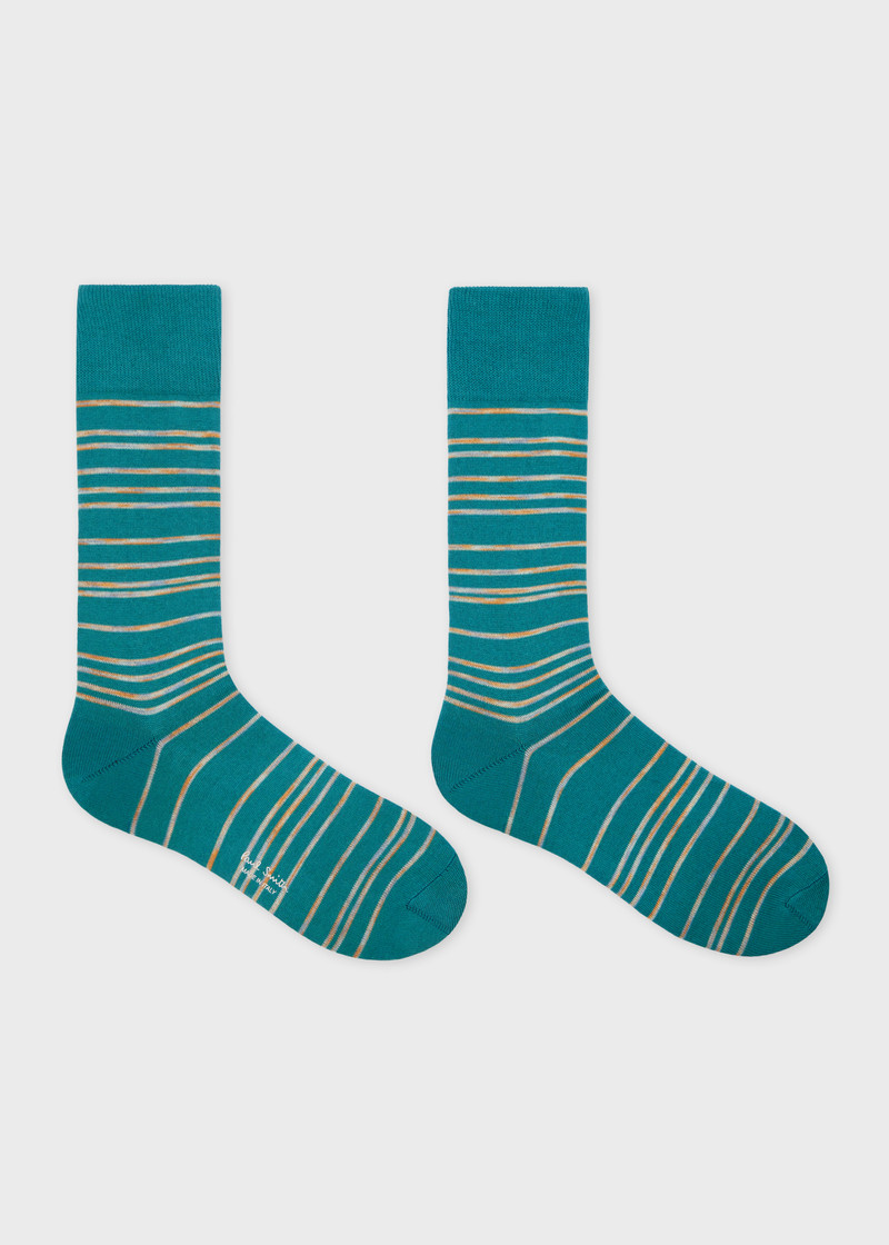 Paul Smith Teal Cotton-Blend 'Pinstripe Signature' Socks outlook