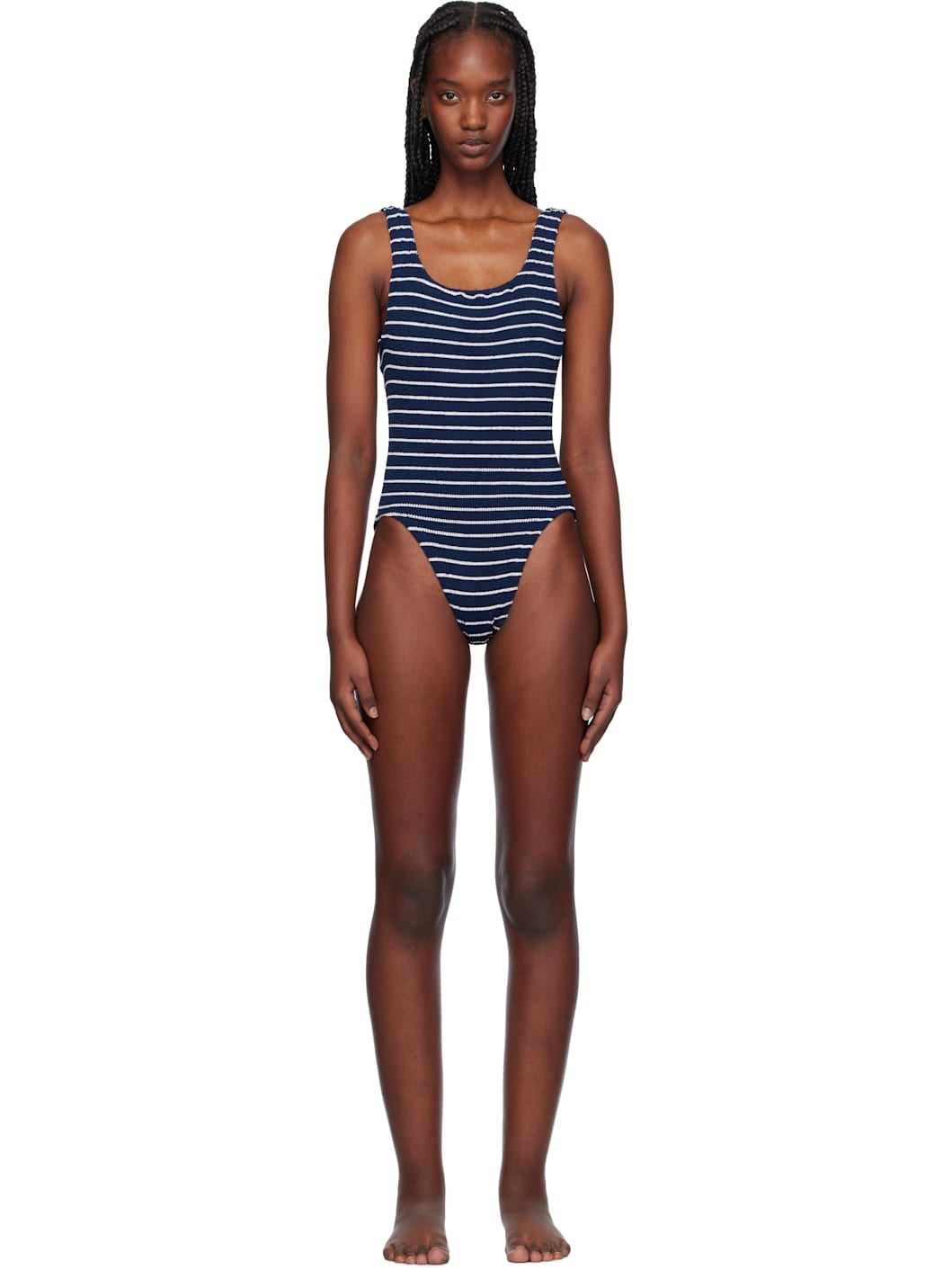 Navy & White Square Neck Swimsuit - 1