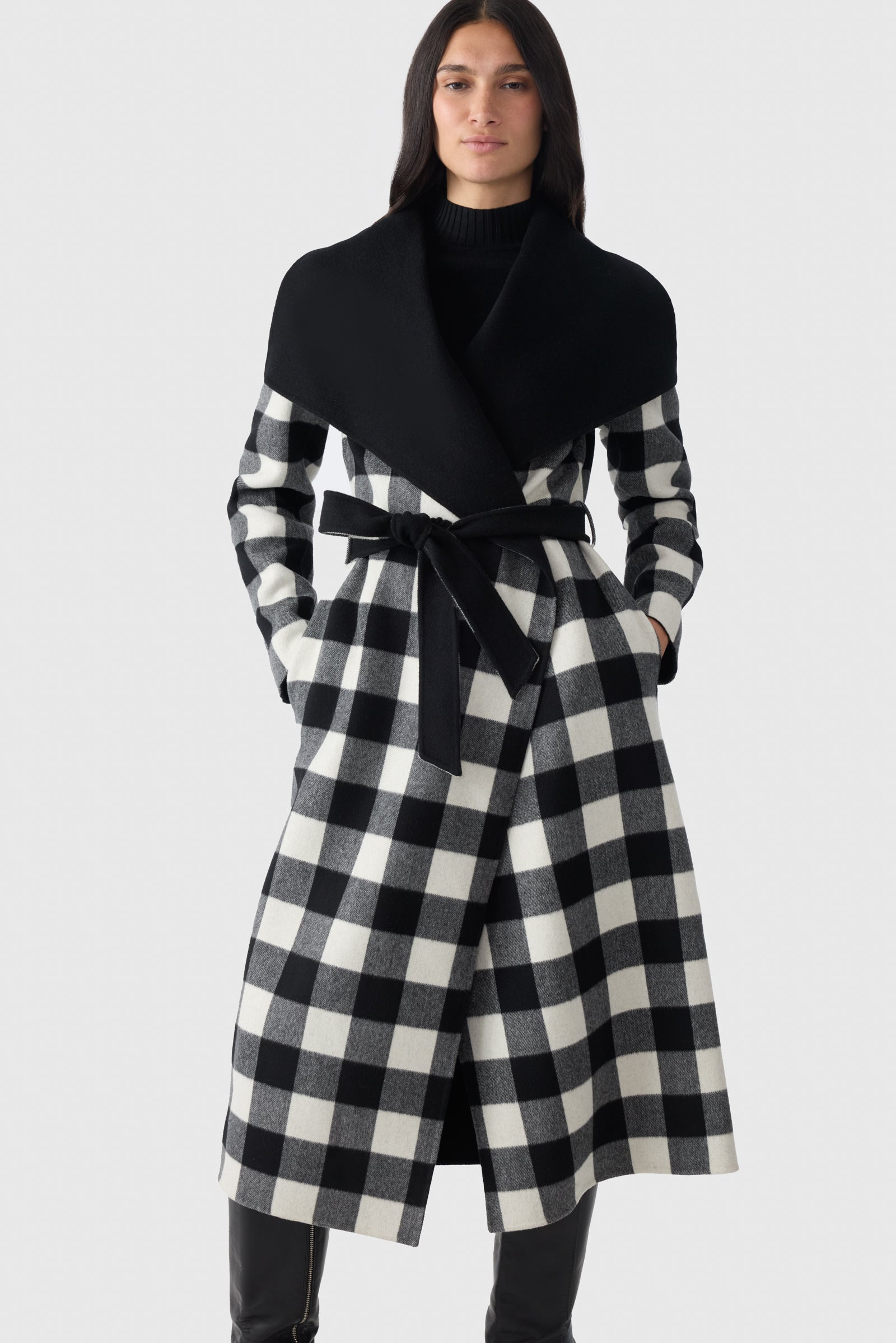 MAI-PL Reversible Plaid Wrap Coat in Double-Face Wool - 7