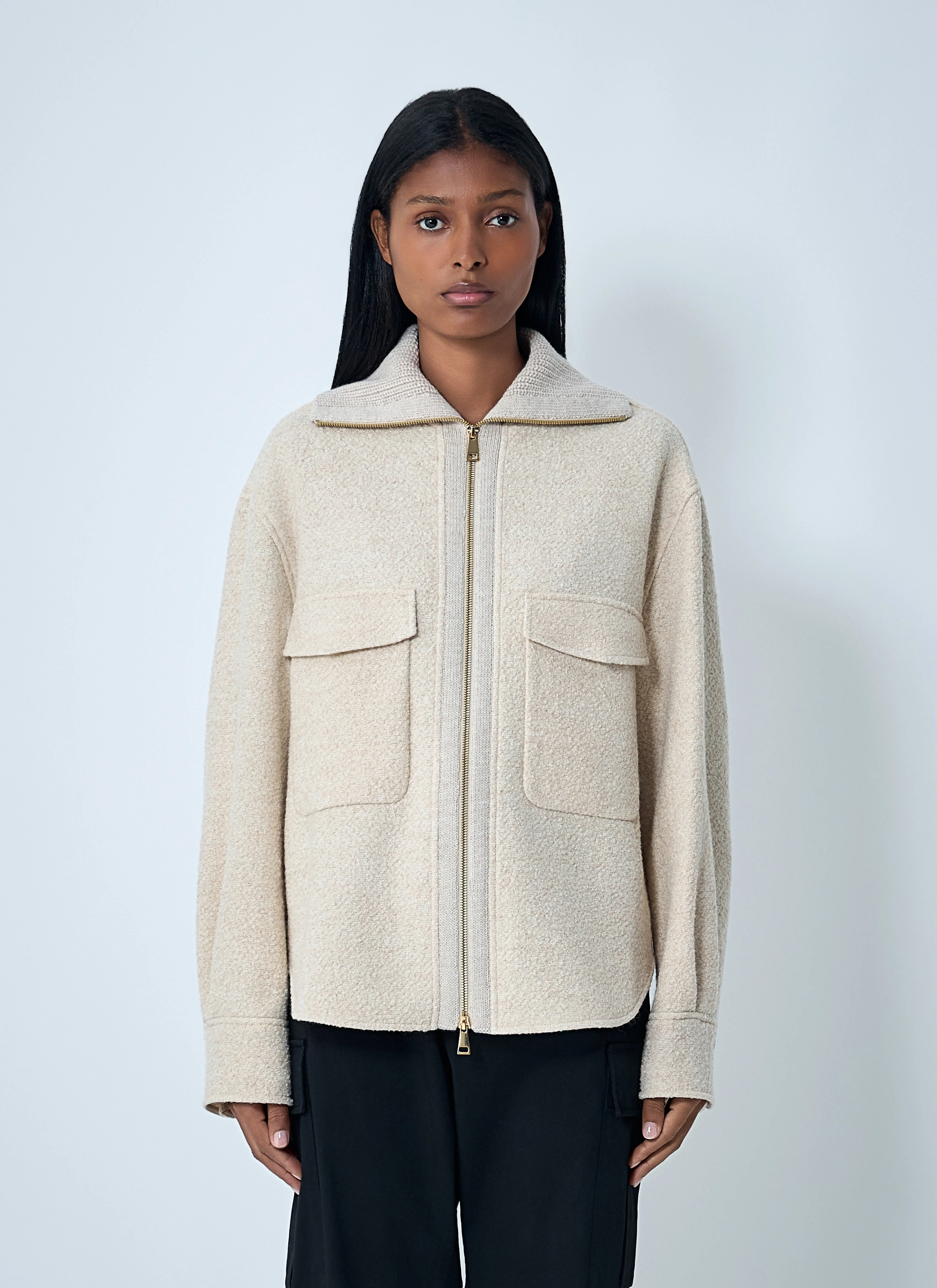 Moncler Women Wool-Blend Bouclé Shirt Jacket - 1