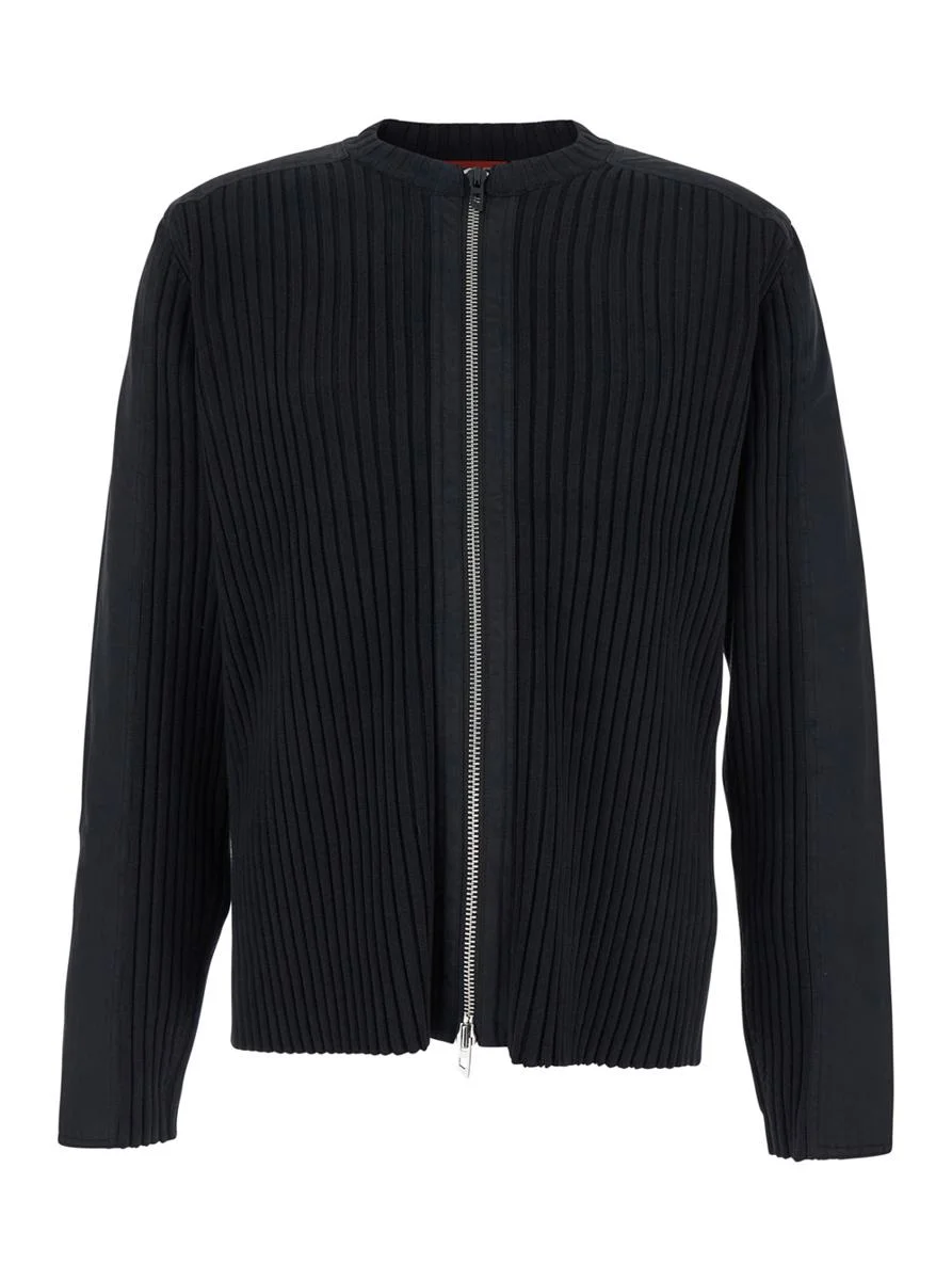 Diesel 'K-Matty' Black Crewneck Ribbed Knit Sweatshirt With Front Zip Closure In Cotton Man - 1