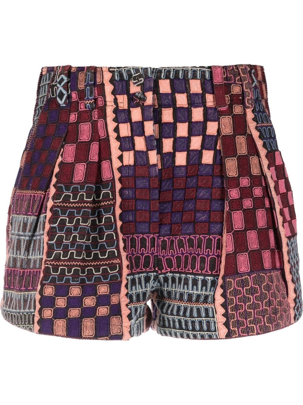 patchwork-print cotton shorts - 1