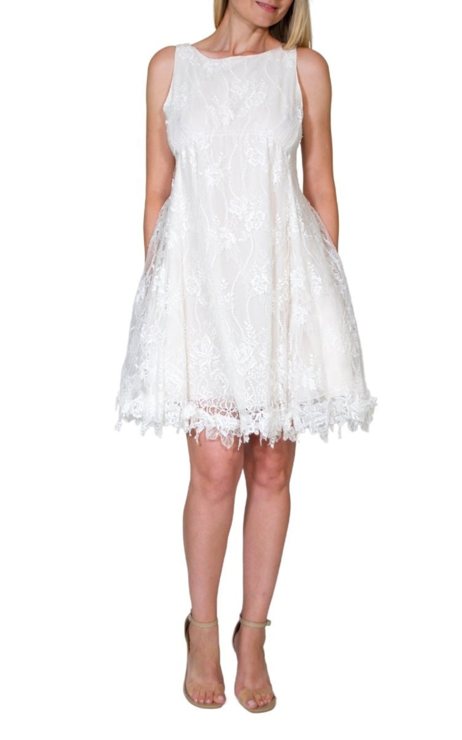 White Cotton Blend Lace Dress - 3