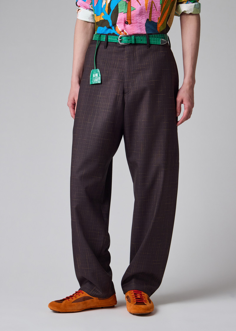 Relaxed-Fit Aubergine Wool Check Trousers 7