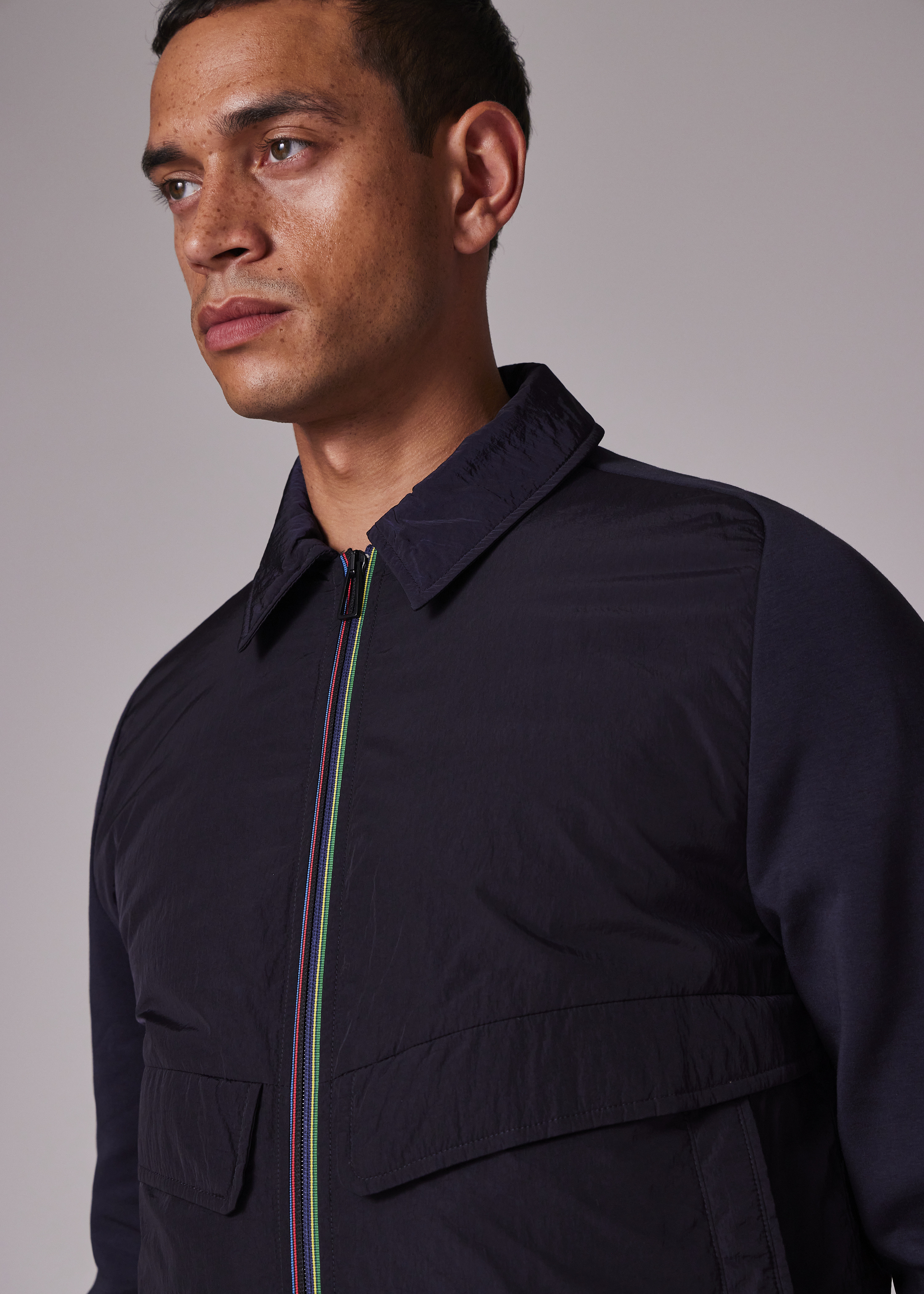 Navy Recycled-Nylon Mixed Media Short Jacket - 5