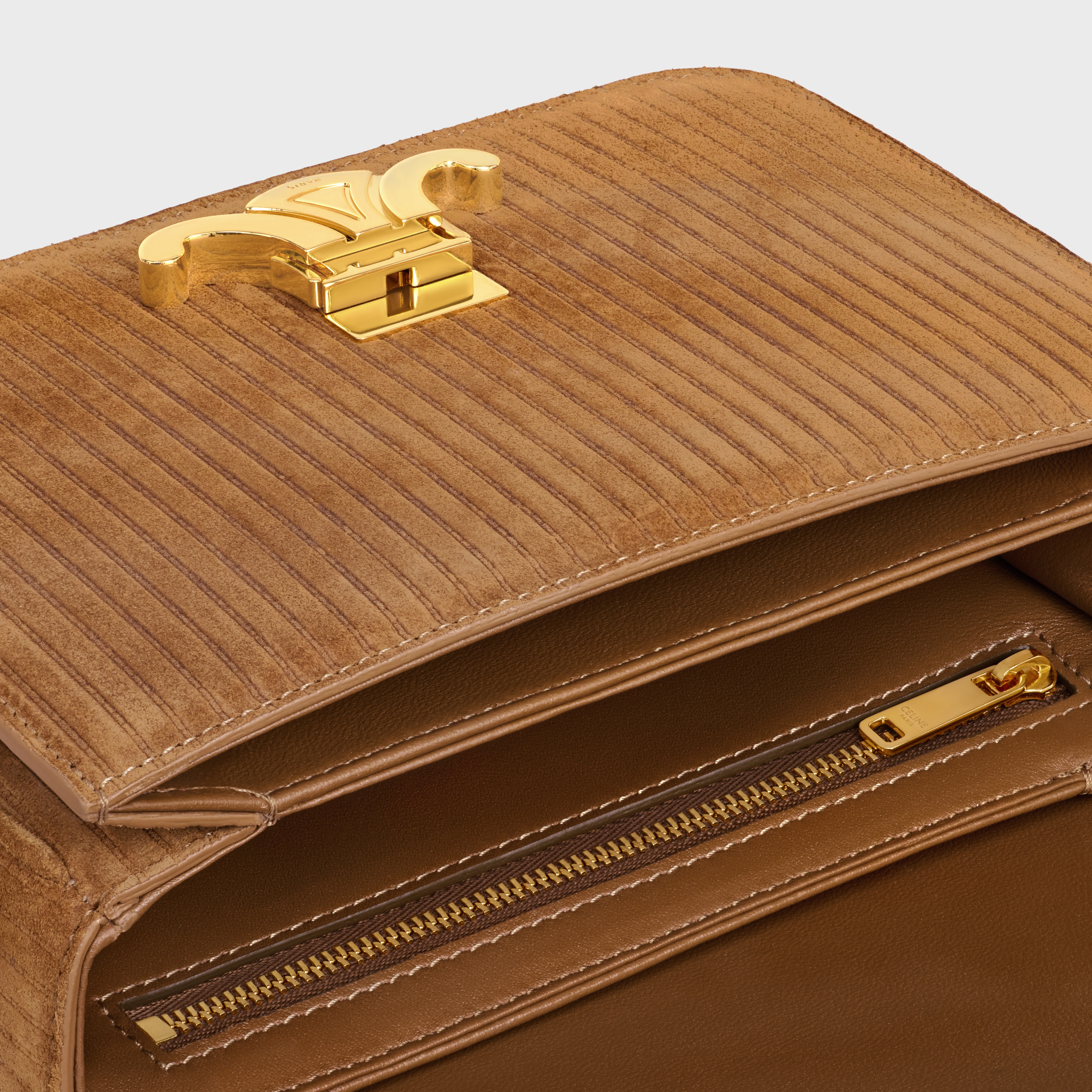CELINE Teen Triomphe Bag in STRIPED SUEDE CALFSKIN | REVERSIBLE