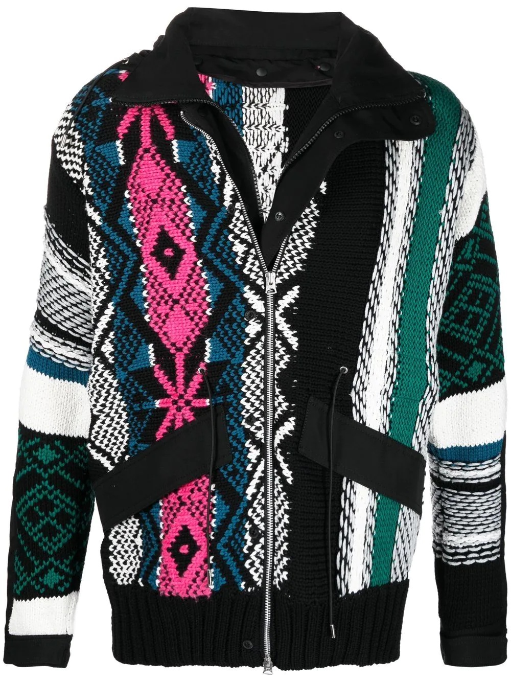 geometric-jacquard hooded jacket - 1