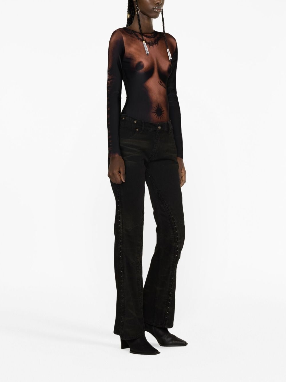 adjustable flared jeans - 4