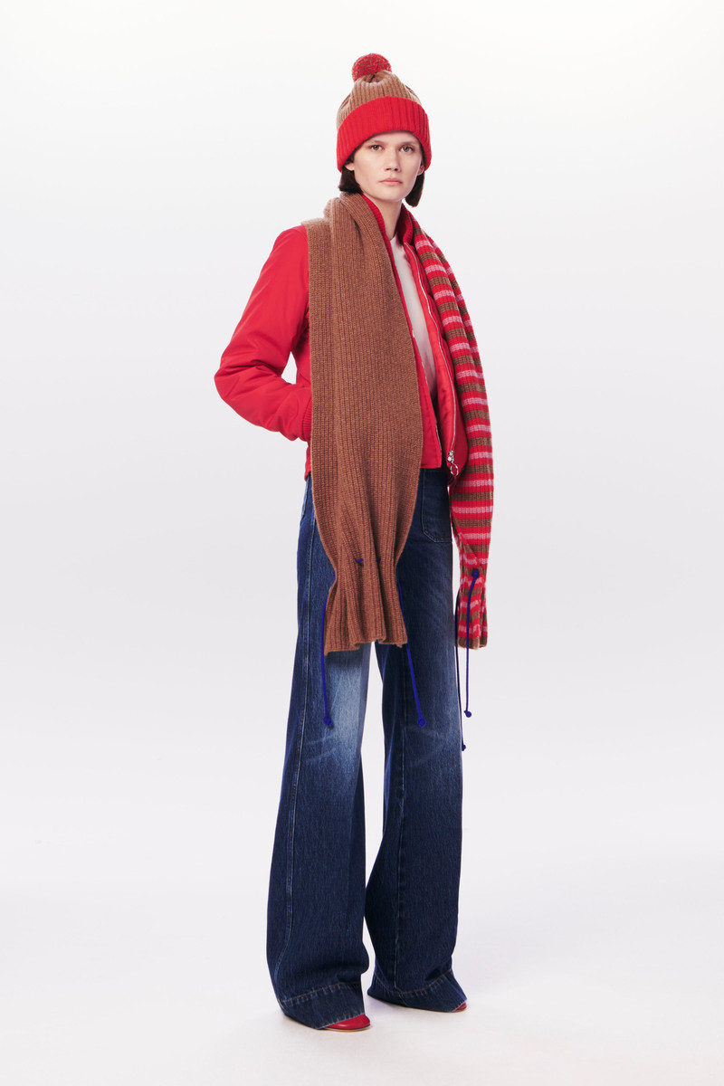 Victoria Beckham Pom Pom Hat in Camel & Bright Red outlook