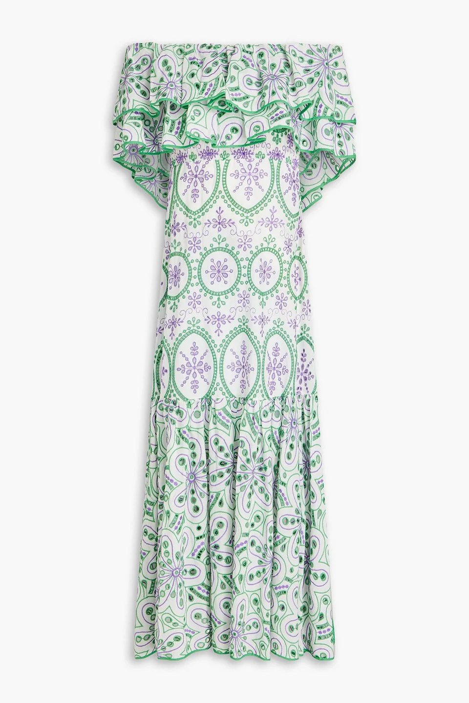 Isabella off-the-shoulder broderie anglaise cotton-blend midi dress - 1