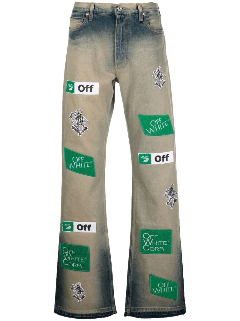 Diag Straight-Leg Bleached Appliquéd Jeans 1
