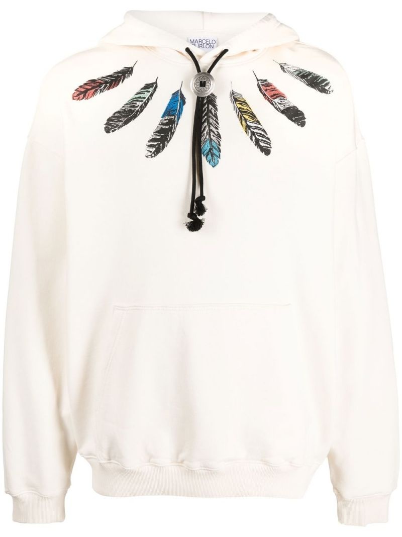 feather-print pullover hoodie - 1