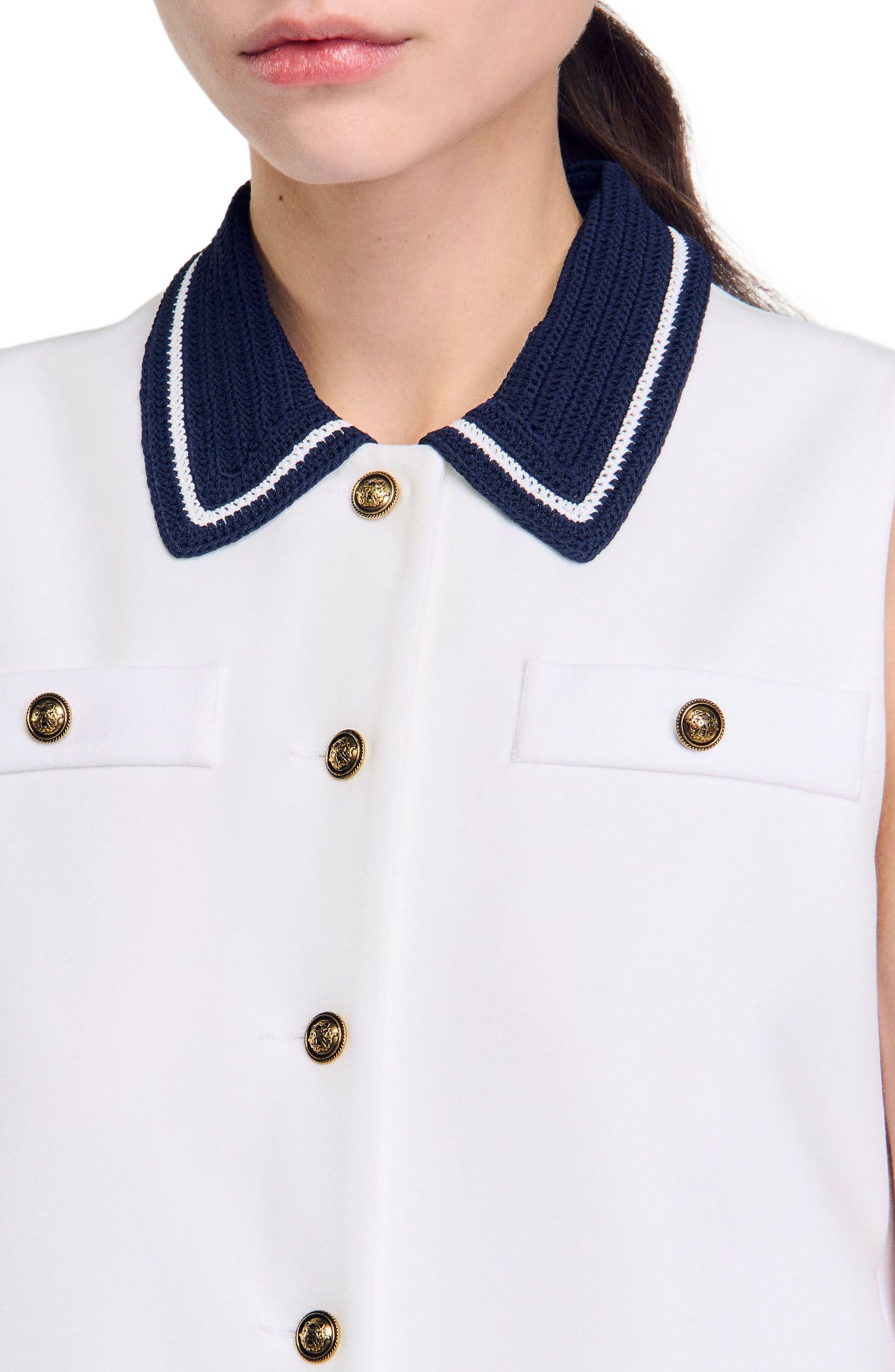 SANDRO Short dress with contrasting collar in White at Nordstrom - 4