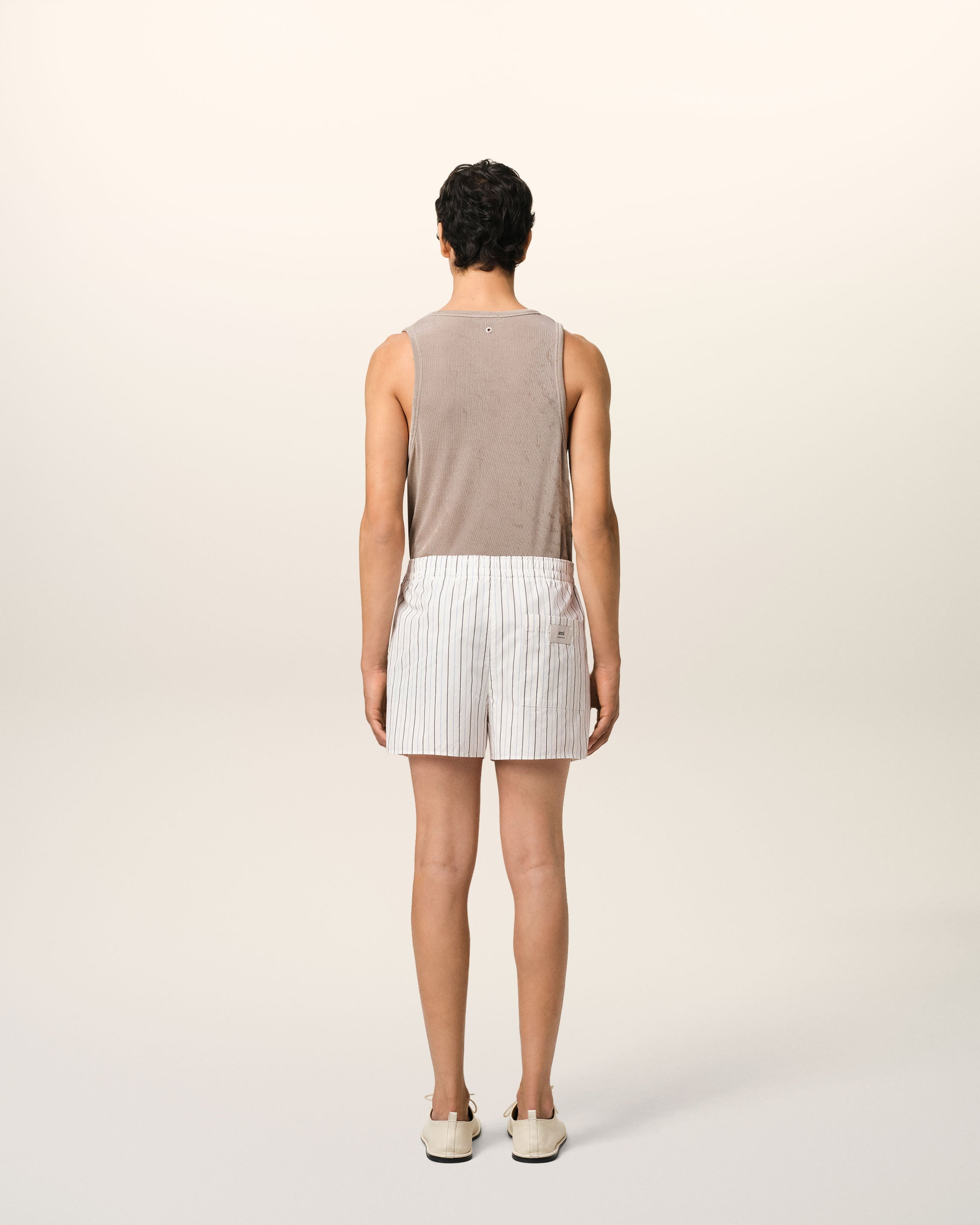 WHITE AND BLUE COTTON ELASTICATED SHORT - 4
