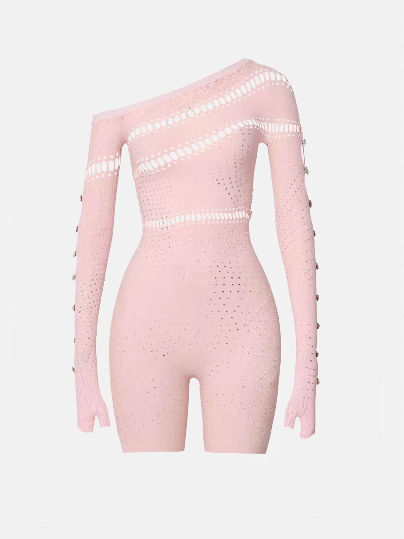 IVY RHINESTONE JUMPSUIT ROSE QUARTZ - 1