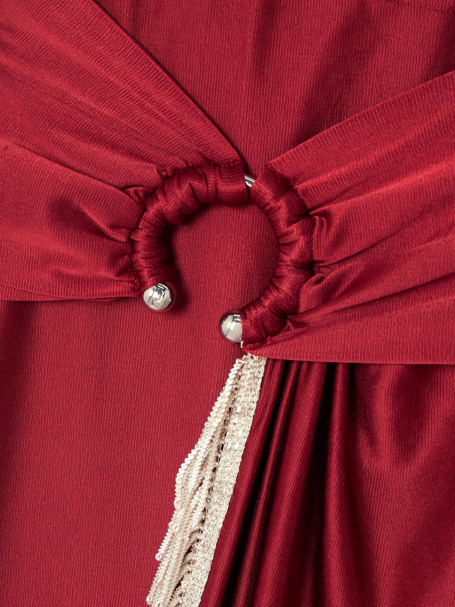 Fringed embellished satin-jersey midi skirt Red - 4