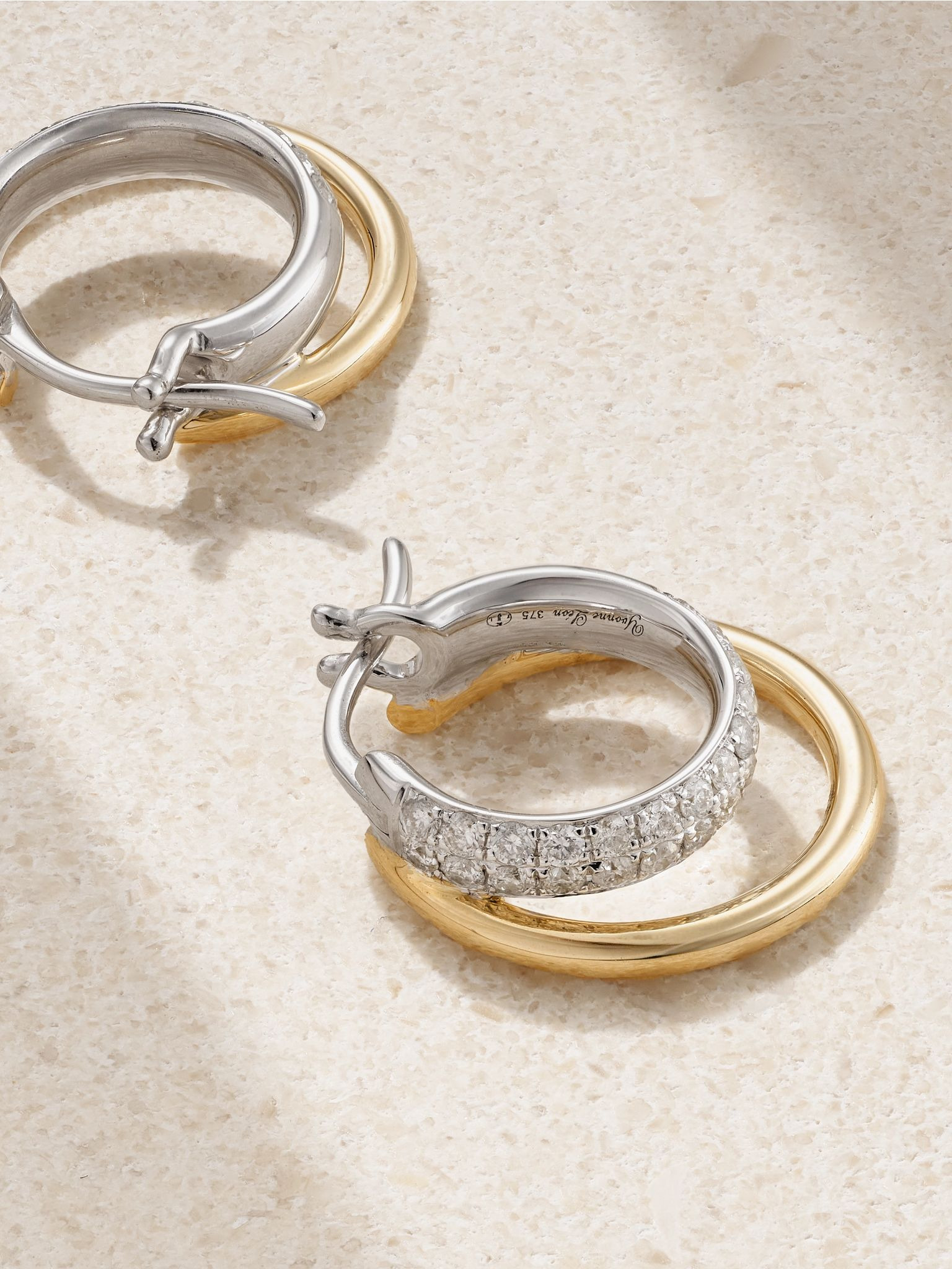 9-karat yellow and white gold diamond hoop earrings Gold - 3