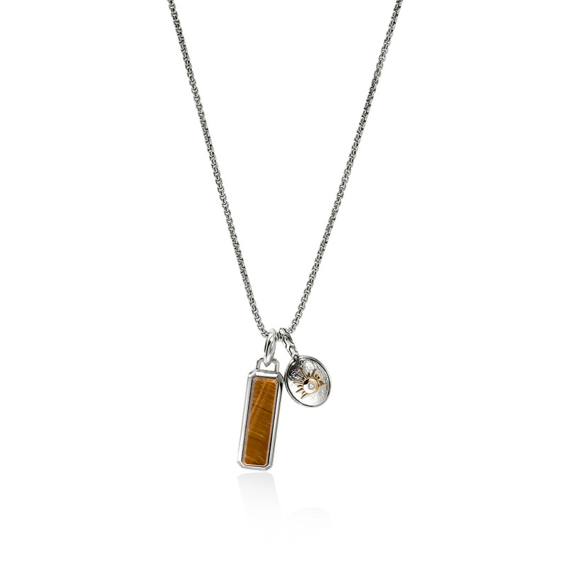Sun Talisman Necklace, Gold, Sterling Silver, Tiger Eye 1