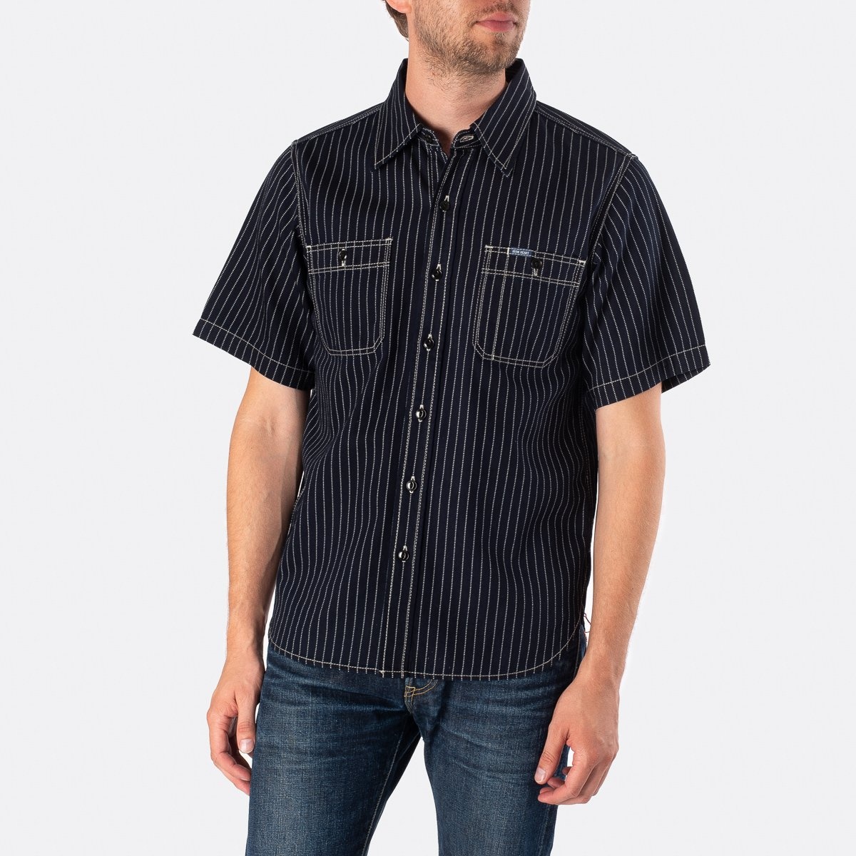IHSH-284-IND 6oz Wabash Short Sleeved Work Shirt - Indigo - 2