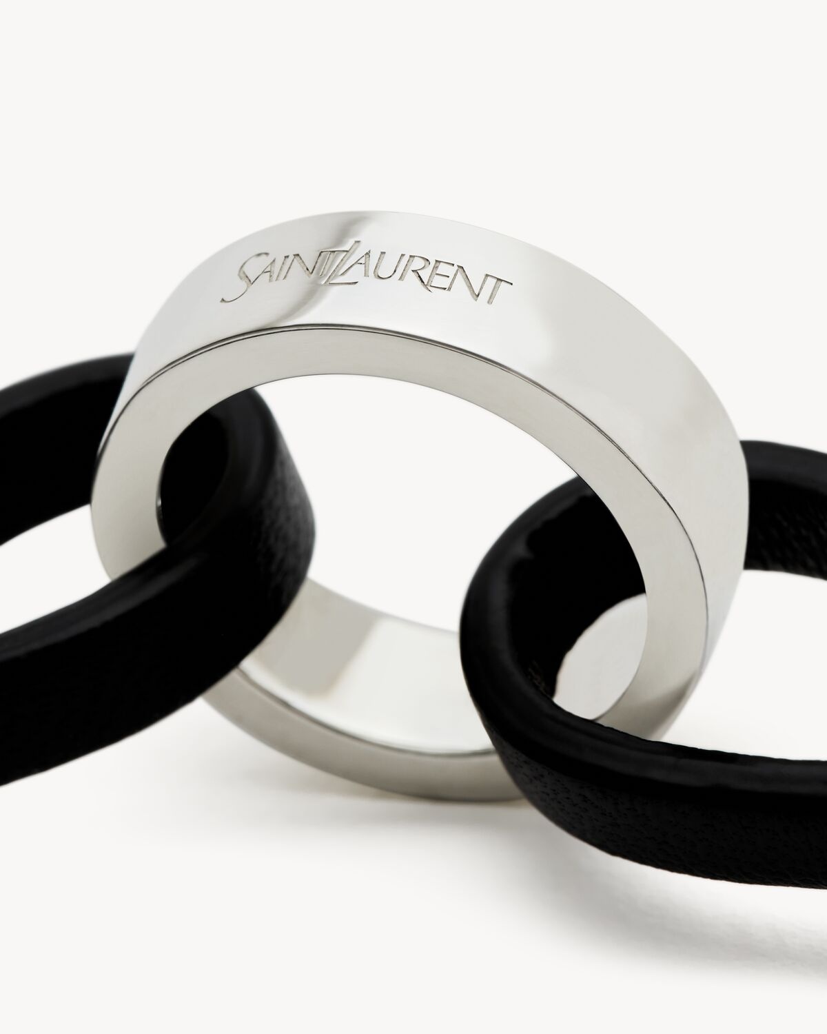RING BRACELET IN LEATHER AND STERLING SILVER - 3
