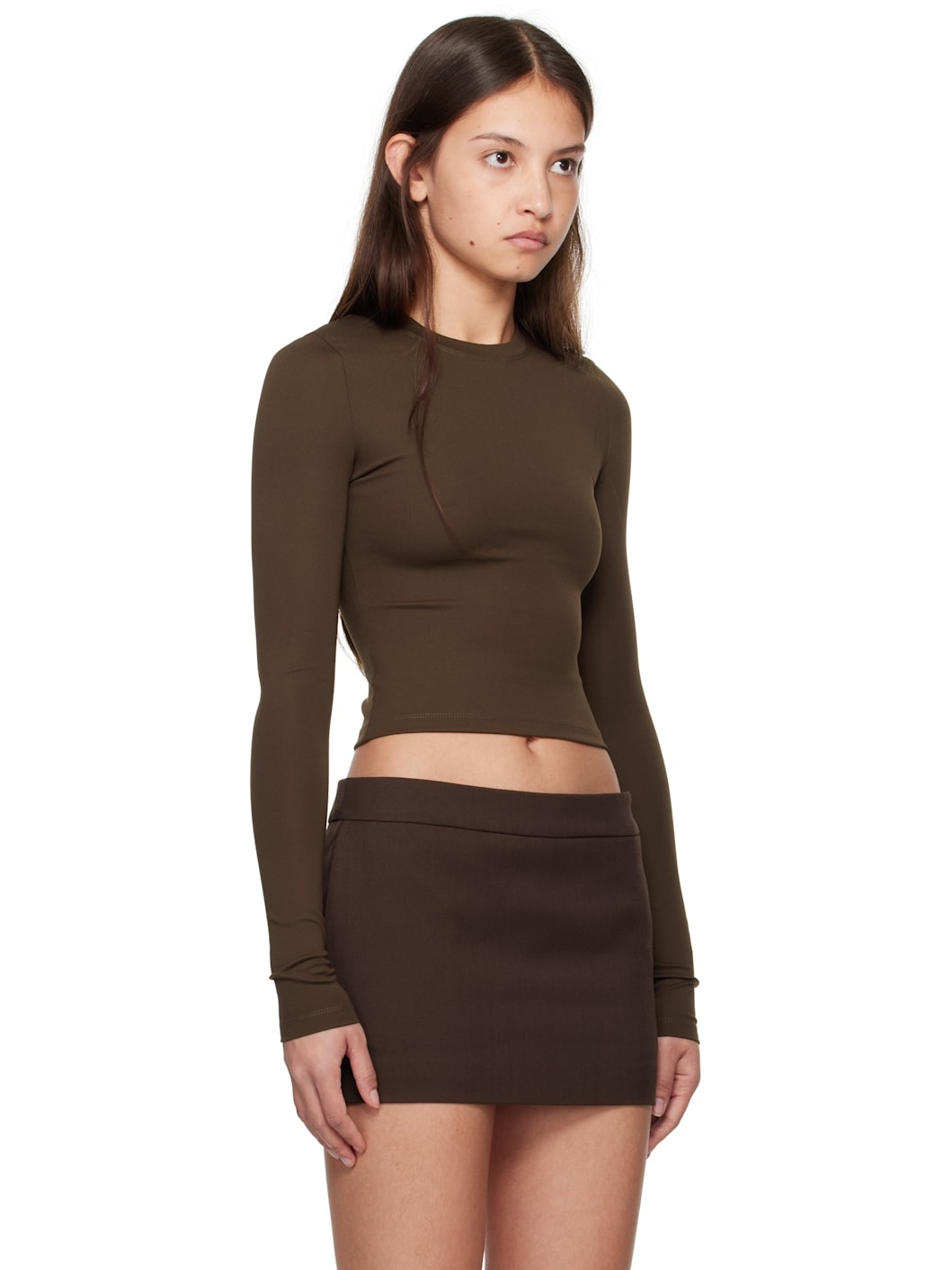 Brown Opaque Long Sleeve T-shirt - 2