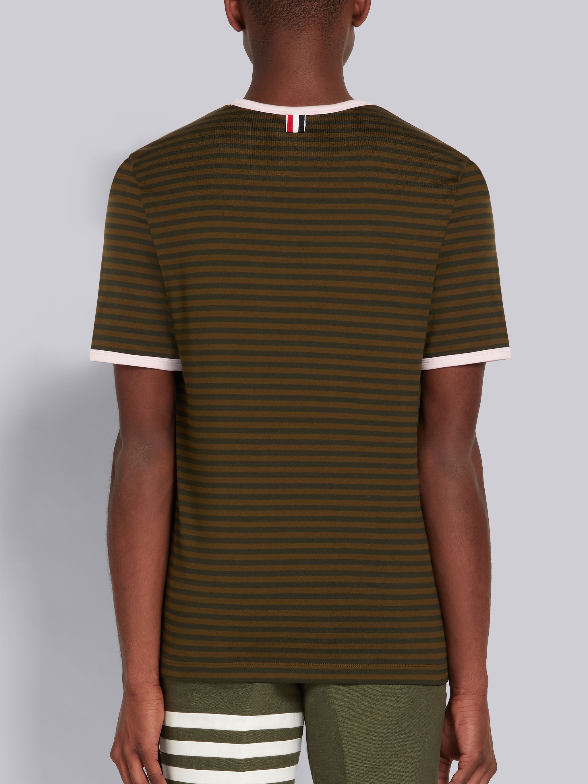 Dark Green Bicolor Stripe Jersey Short Sleeve Ringer Tee - 3