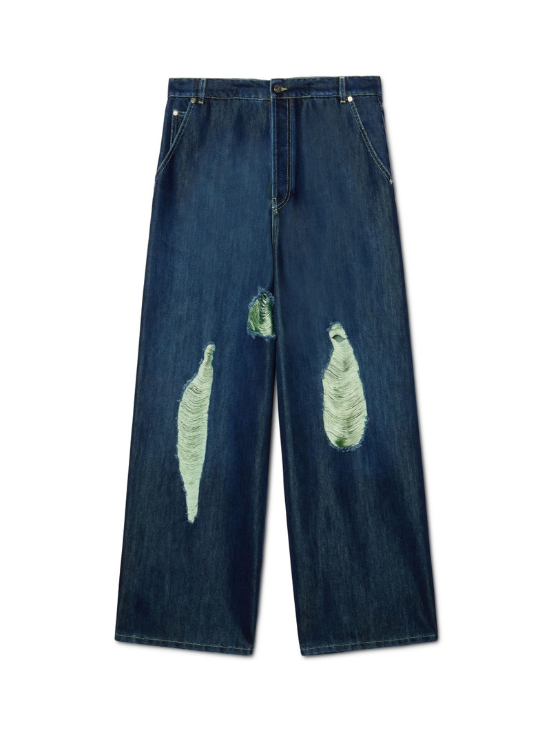 Blue/green Shiny Shredded Wide Jeans 1