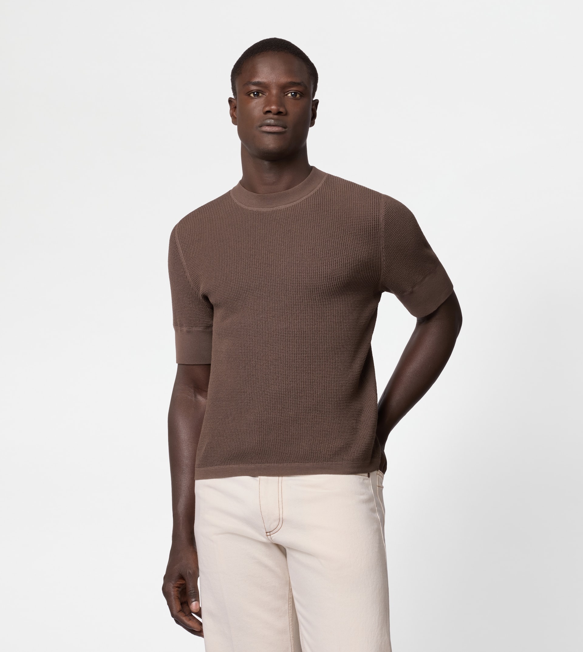 T-SHIRT IN COTTON KNIT - BROWN - 3