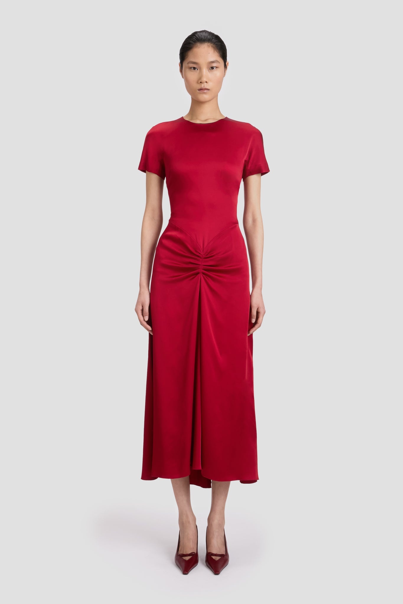 Gathered Detail T-Shirt Midi Dress In Rose - 2