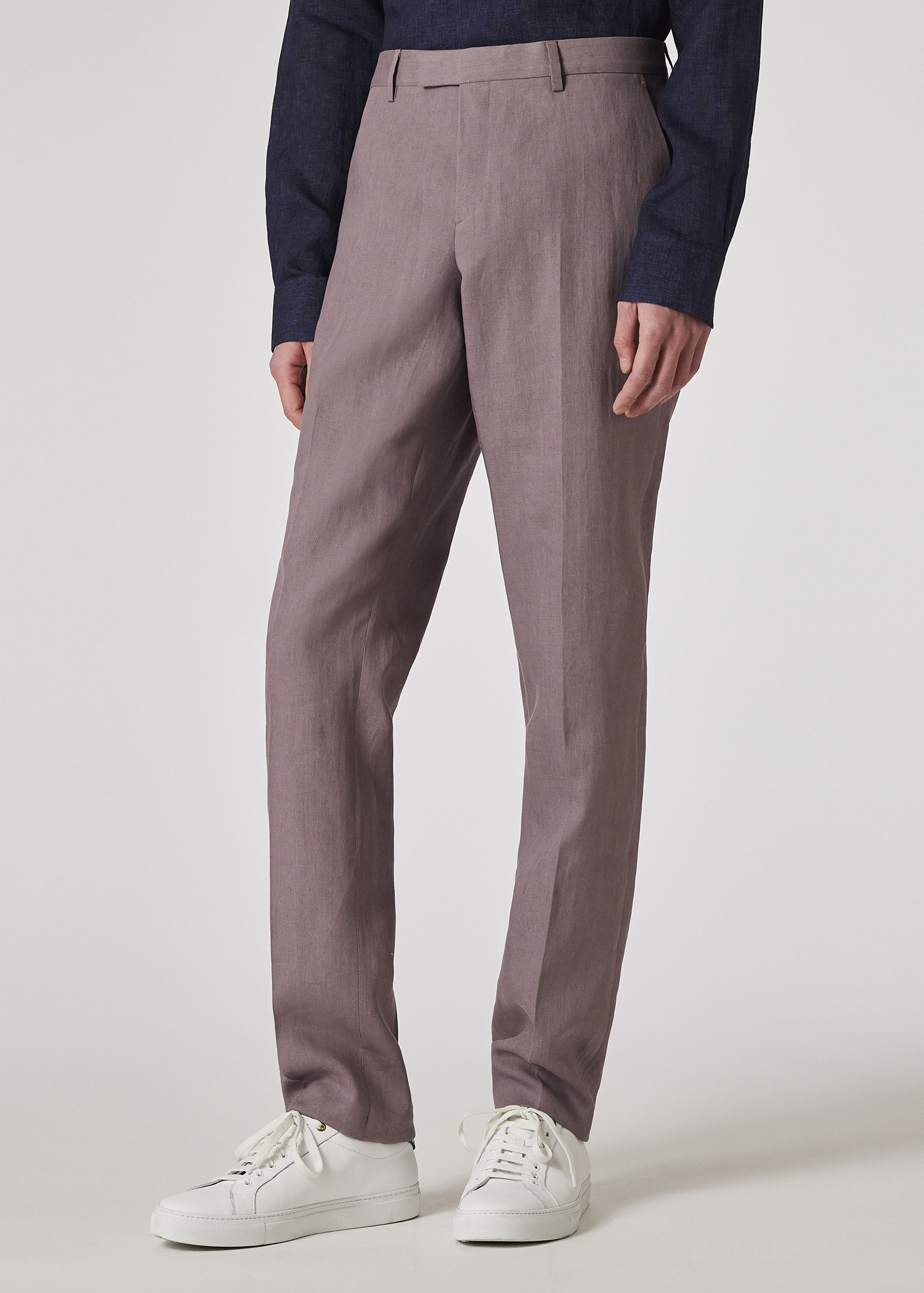 Dusty Mauve Linen Tapered-Fit Trousers - 3