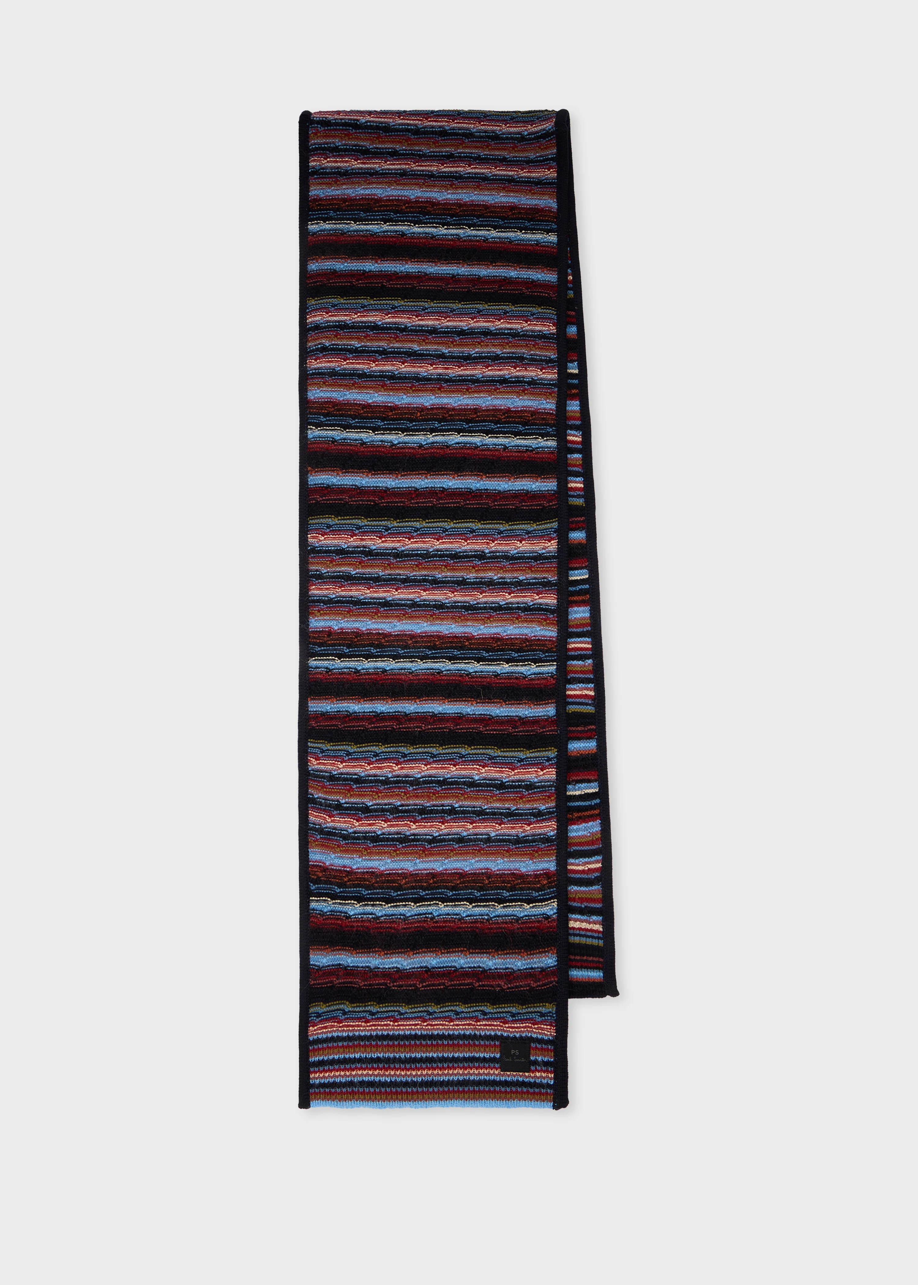 Navy Cotton-Mohair Textured Stripe Scarf - 1
