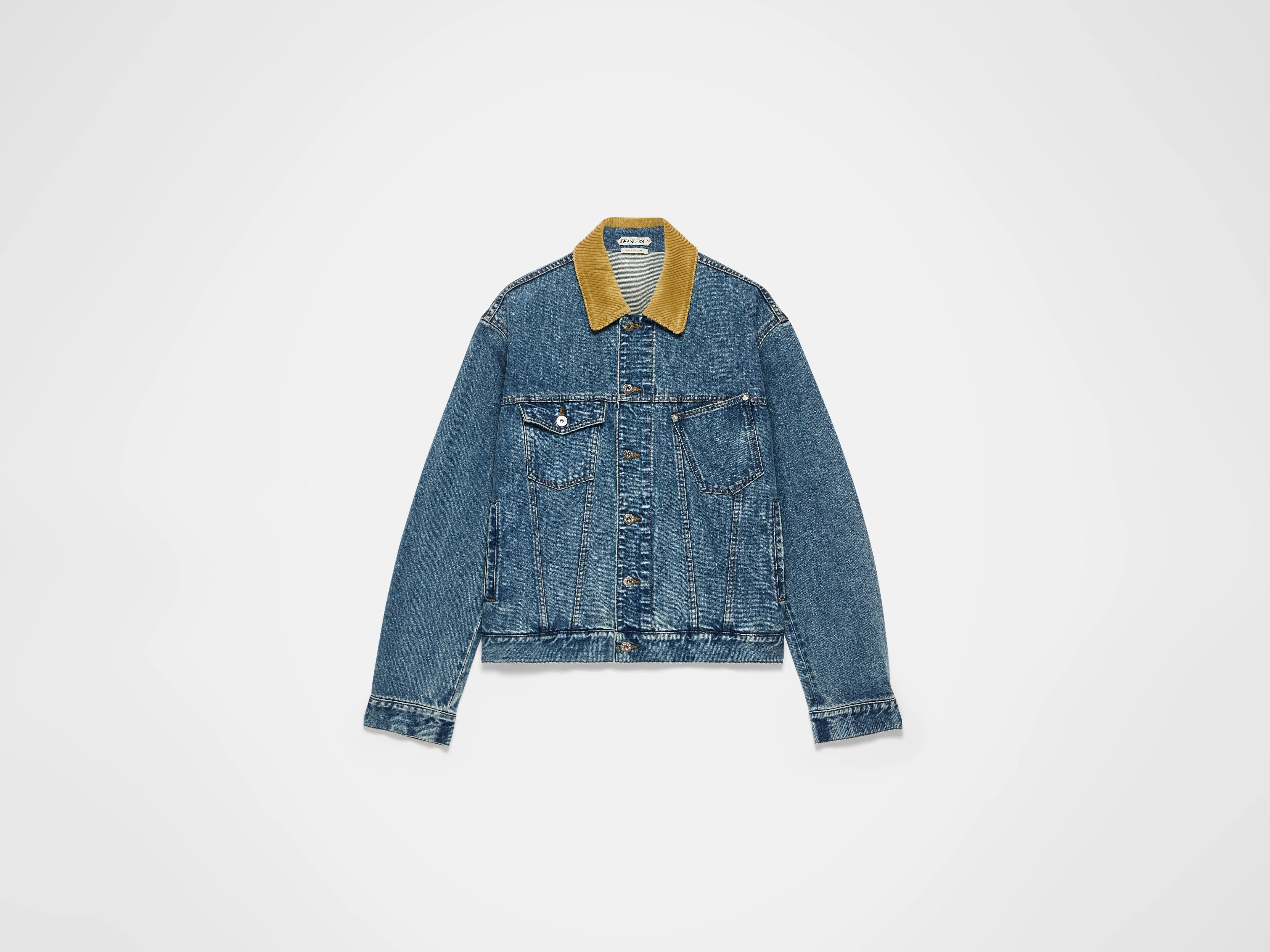 CORDUROY COLLAR DENIM JACKET IN MID-BLUE - 1