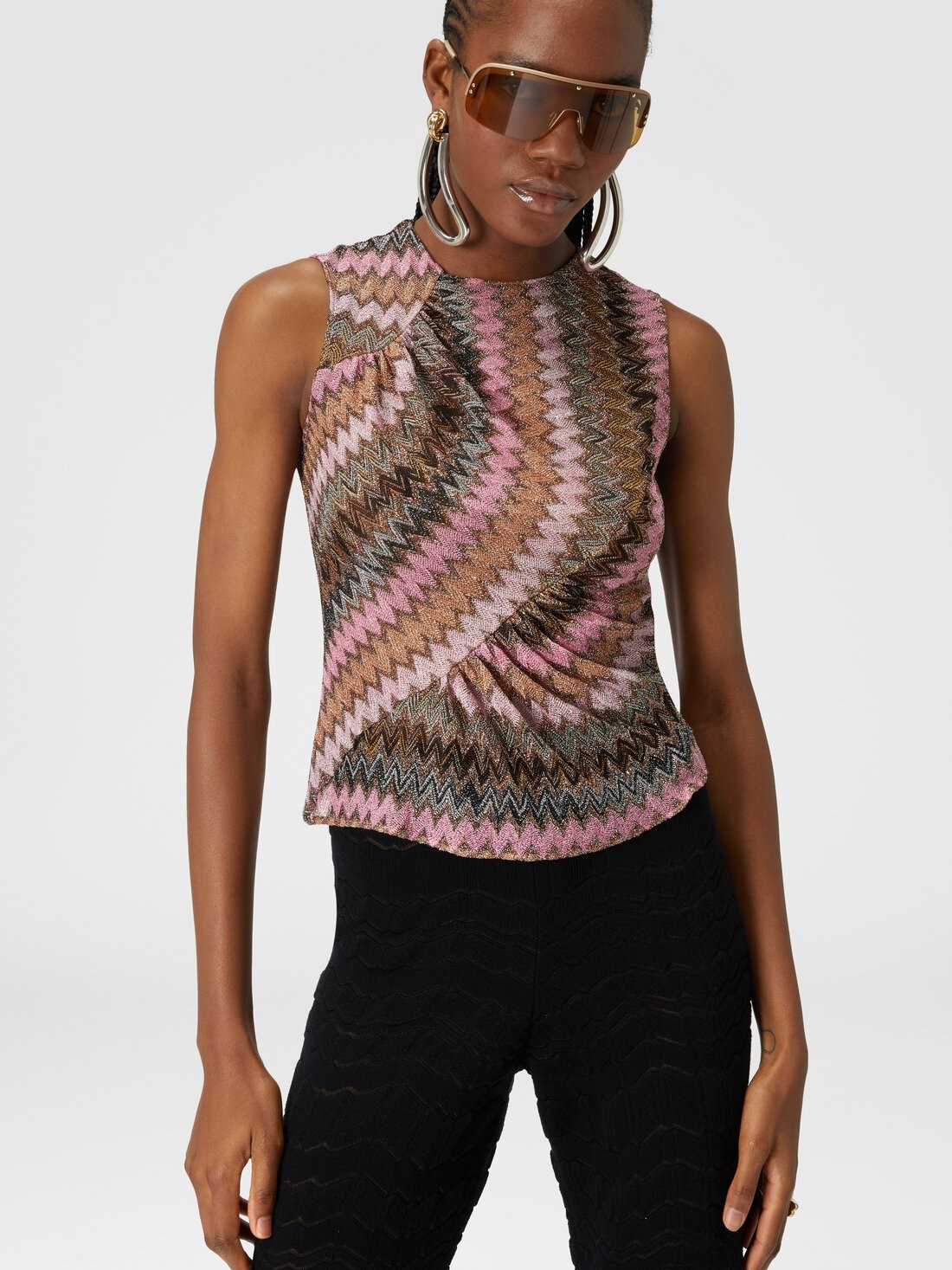 Sleeveless top in zig zag lamé viscose blend - 4