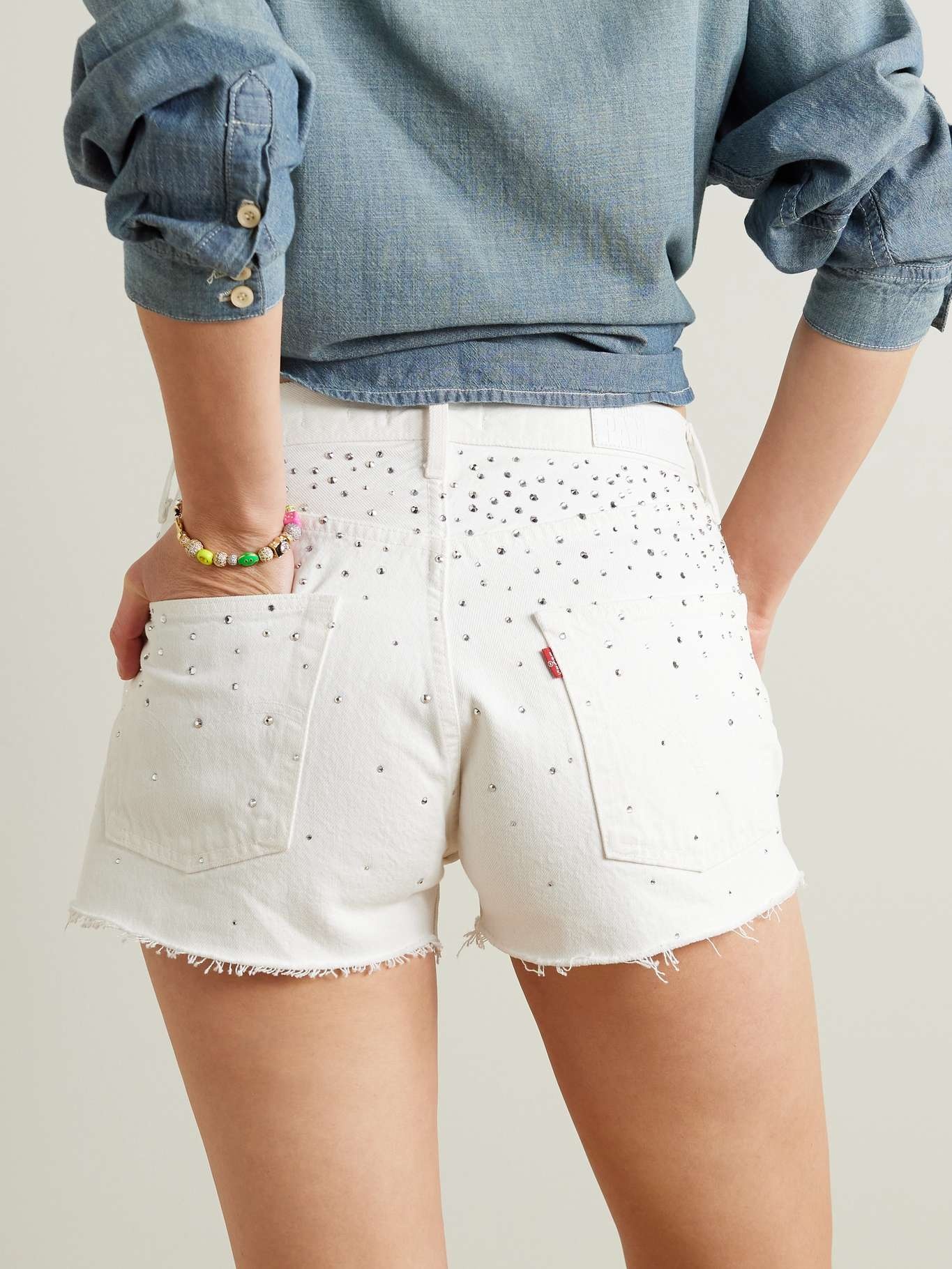 + NET SUSTAIN + Pamela Anderson crystal-embellished denim shorts - 3