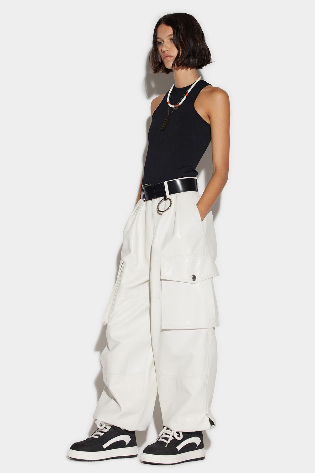 LEATHER CARGO PANTS - 4
