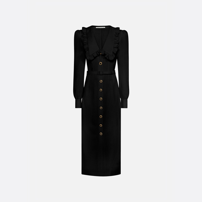 LIGHT WOOL CRÊPE MIDI DRESS WITH V-NECKLINE 1