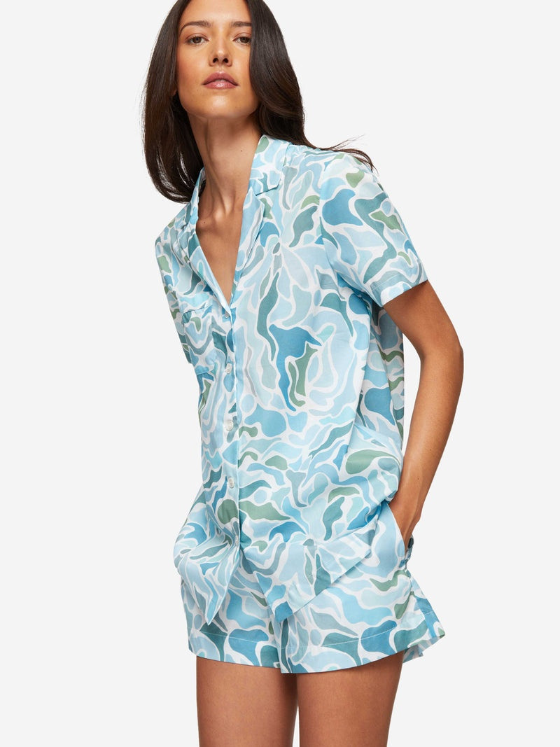 Derek Rose Women's Short Pyjamas Ledbury 61 Cotton Batiste Green outlook