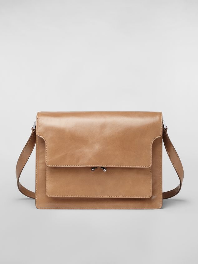 TRUNK SOFT LARGE SHOULDER BAG IN BEIGE SHINY CALF LEATHER - 1