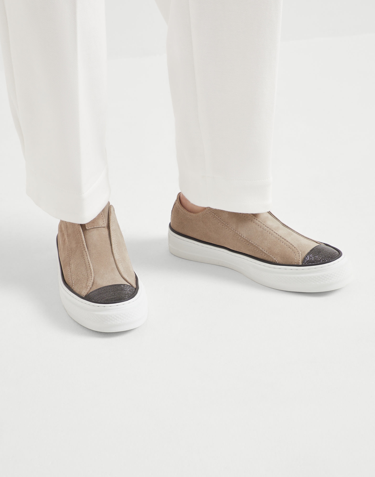 Suede slip-on sneakers with precious toe - 4